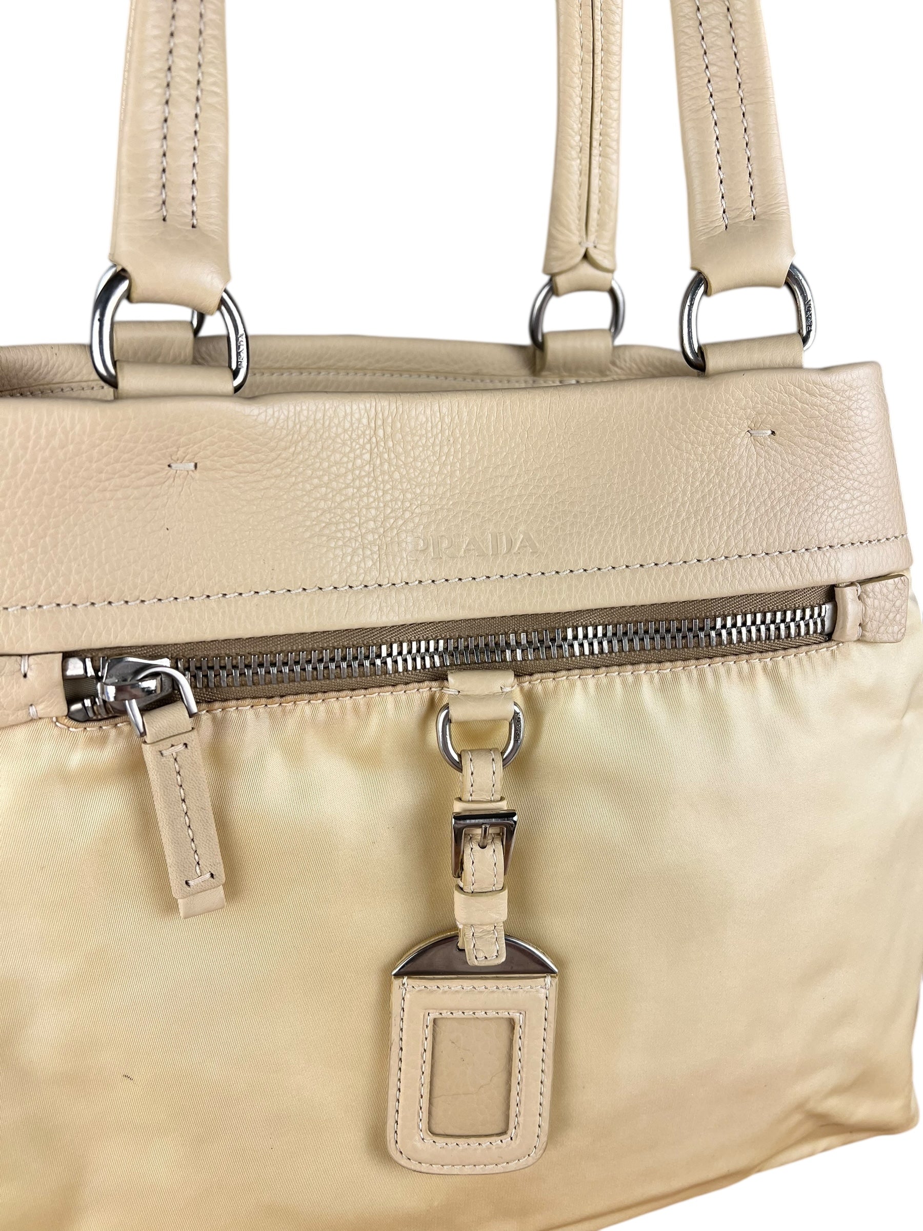 Prada Beige Nylon/Leather Shoulder Bag