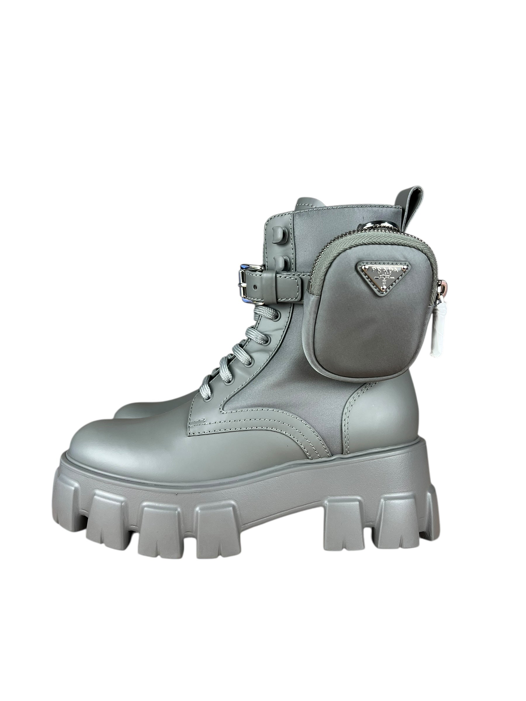 Prada Monolith Leather and Re-Nylon Pouch Boots