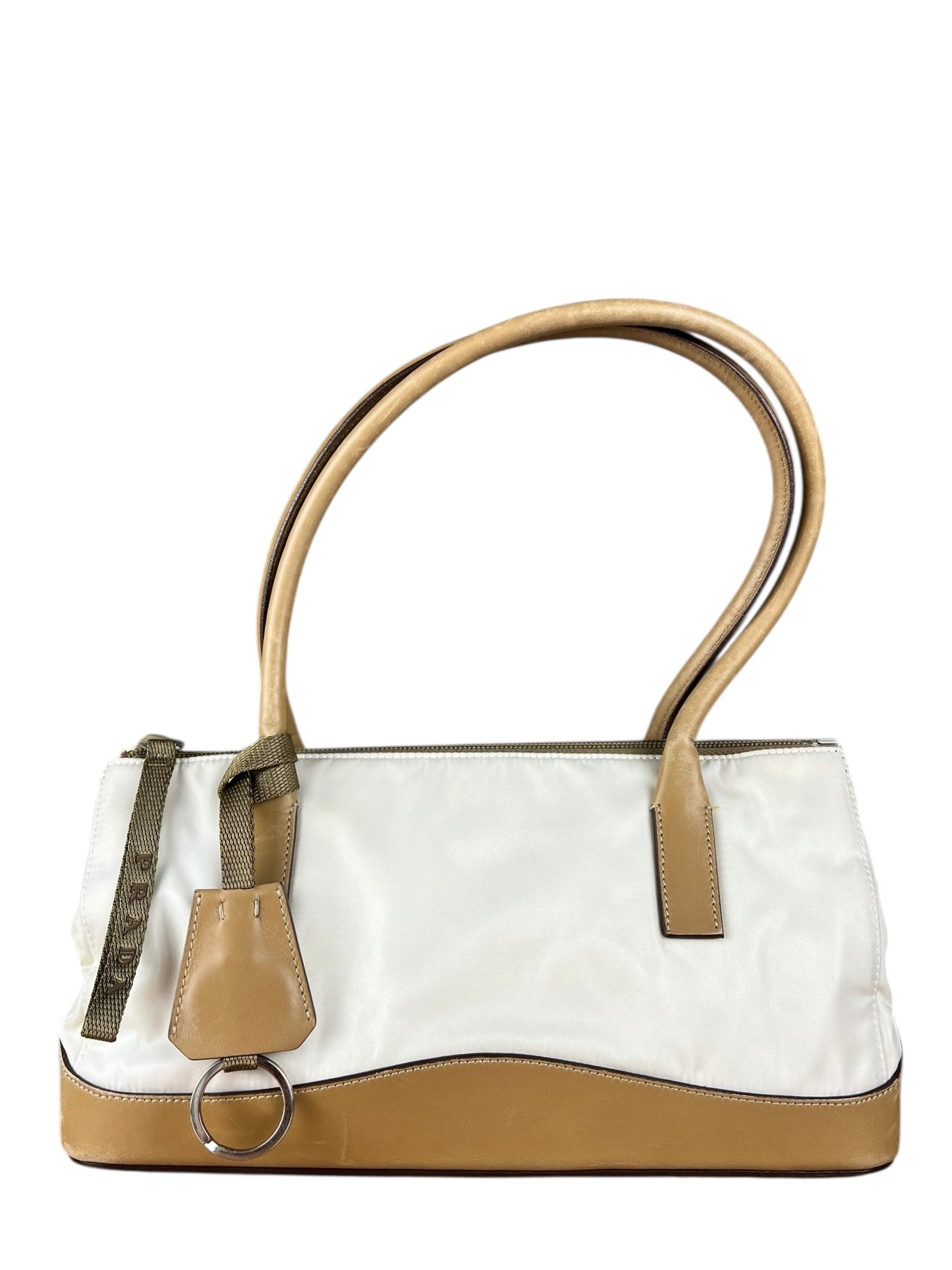 Prada Vintage White/Brown Top Handle Bag