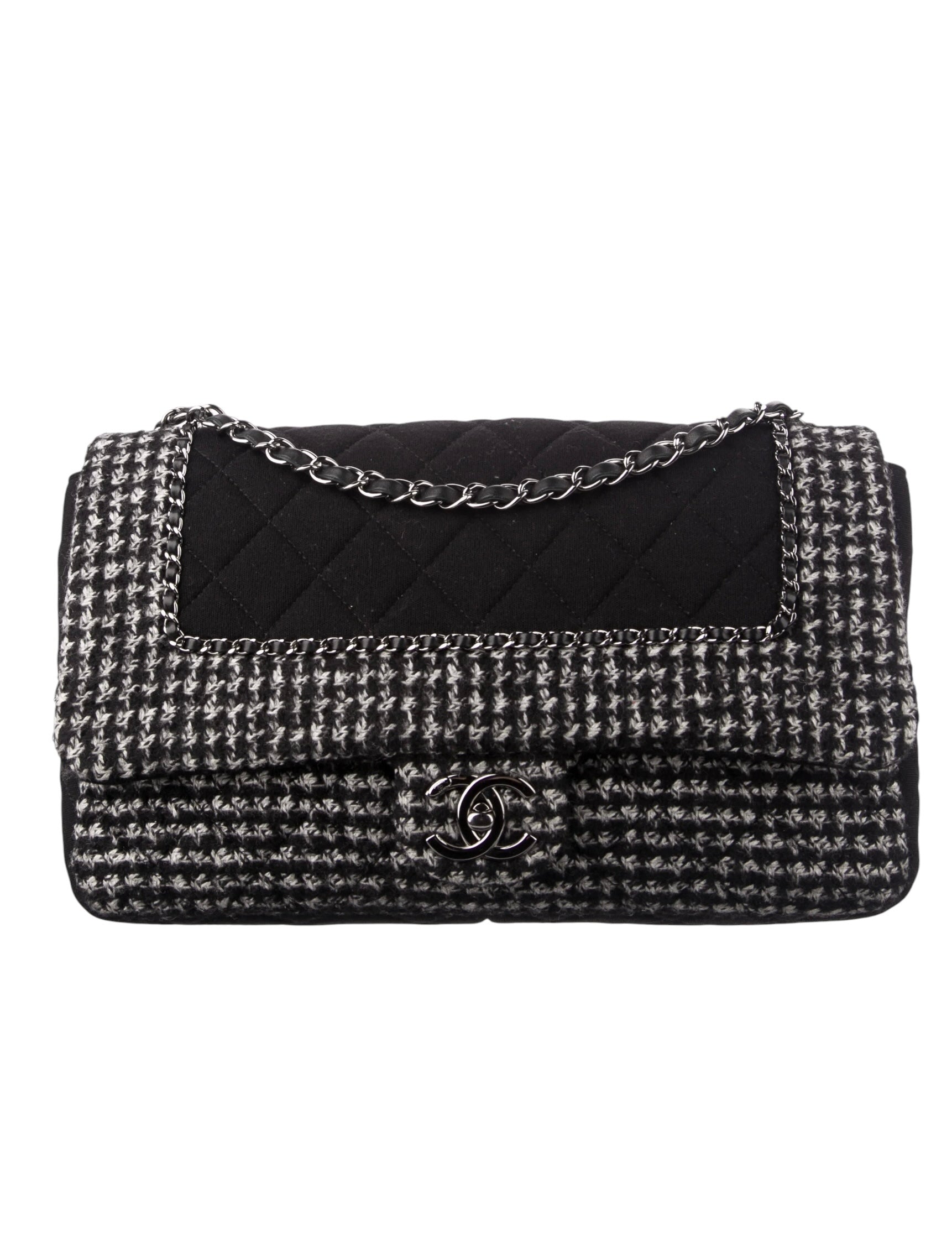 Chanel Black CC Quilted Jersey and Tweed Chain Flap Bag 2014