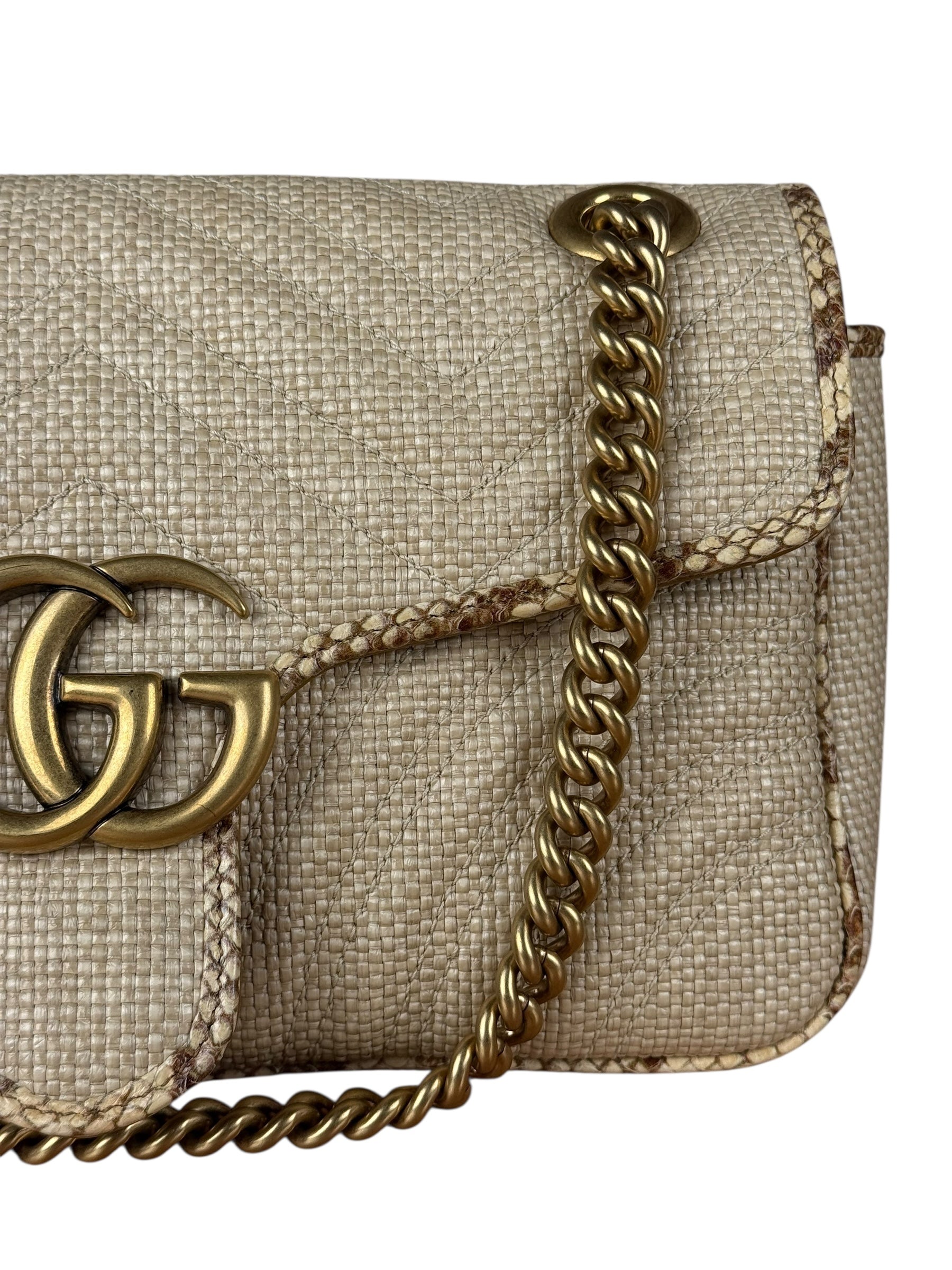 Gucci Raffia Snake-Trimmed Marmont Chain Bag