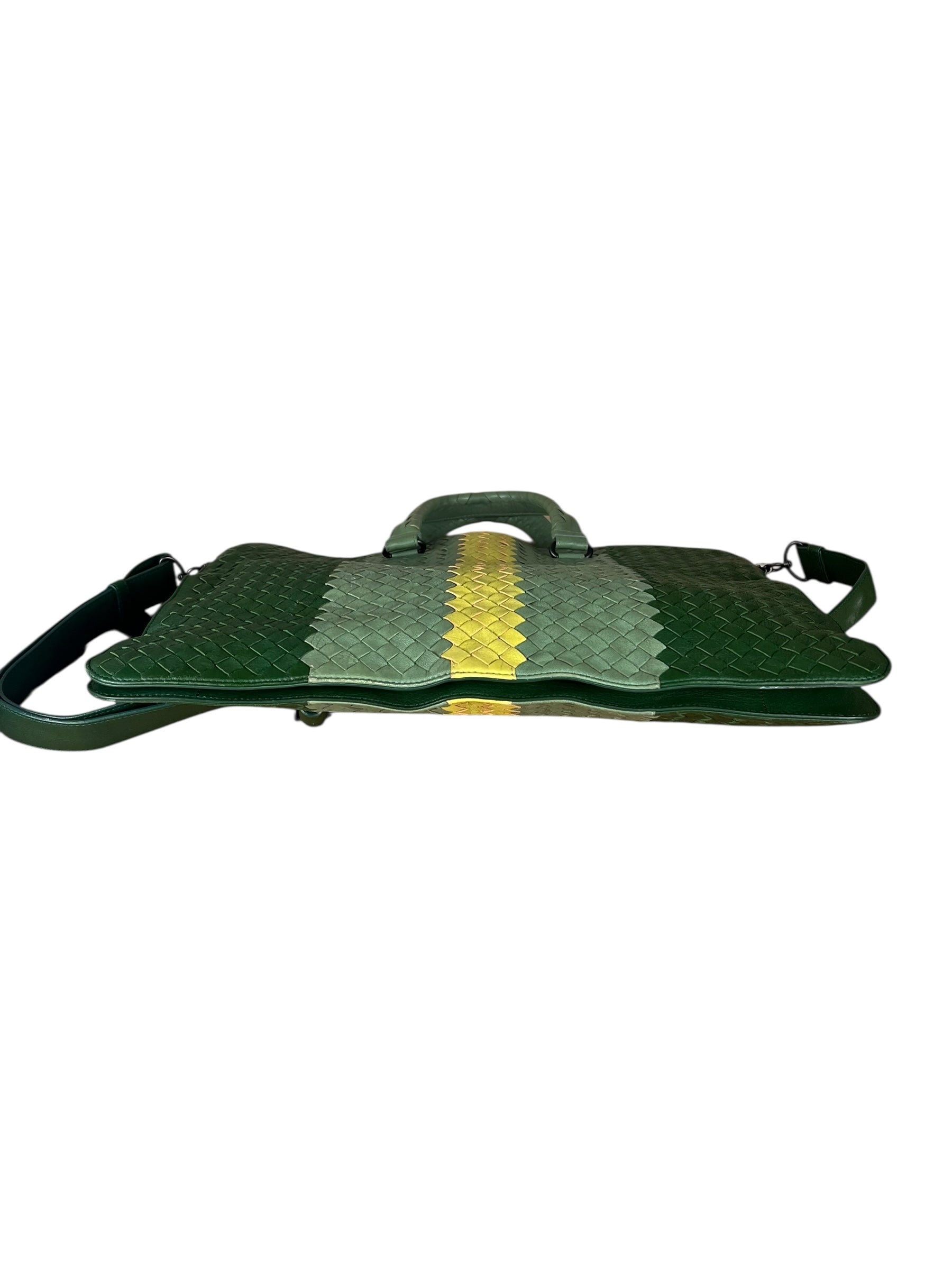 Bottega Veneta Intercciato Multicolor Business Bag Green/Yellow