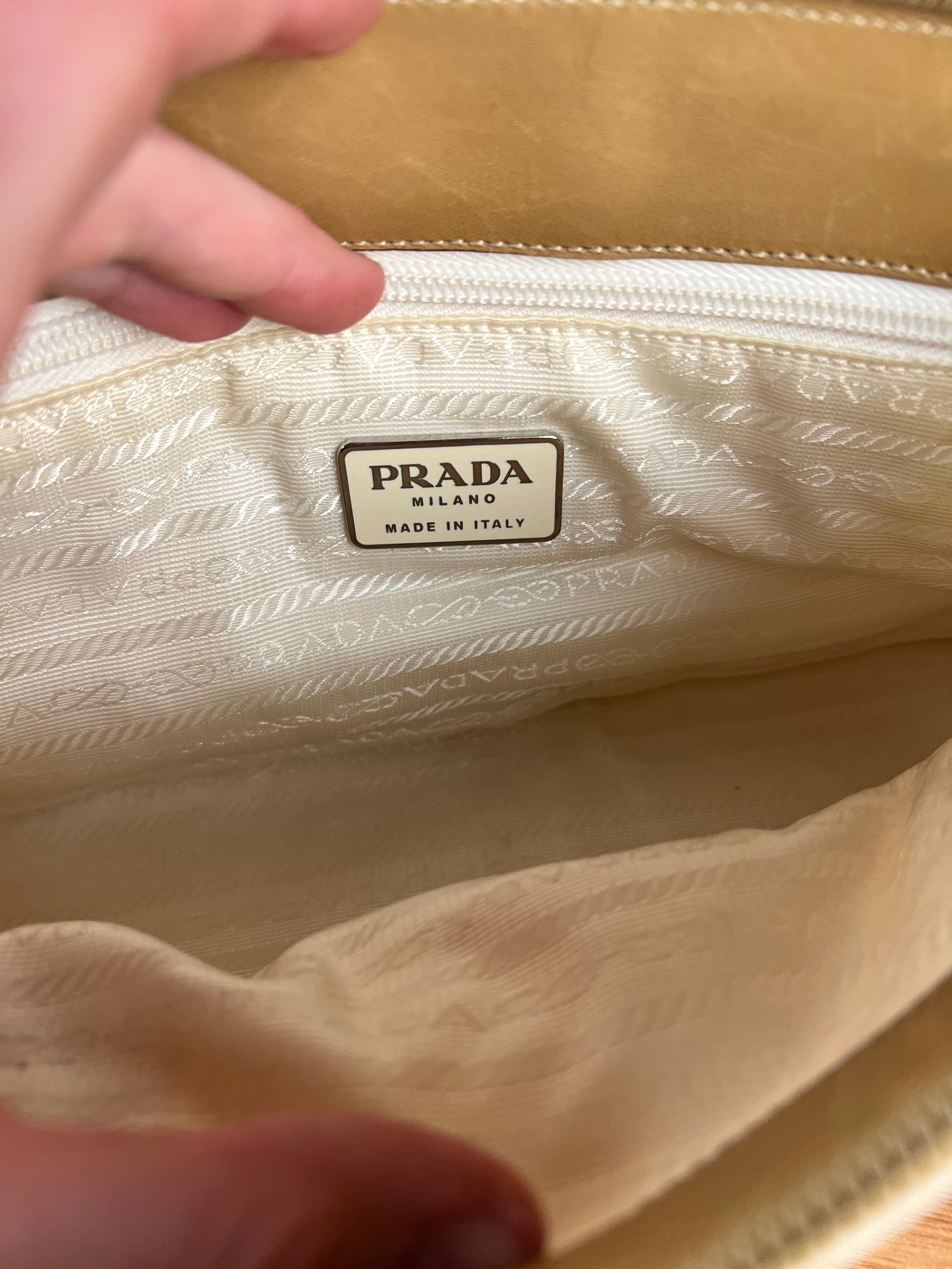 Prada Vintage White/Brown Top Handle Bag
