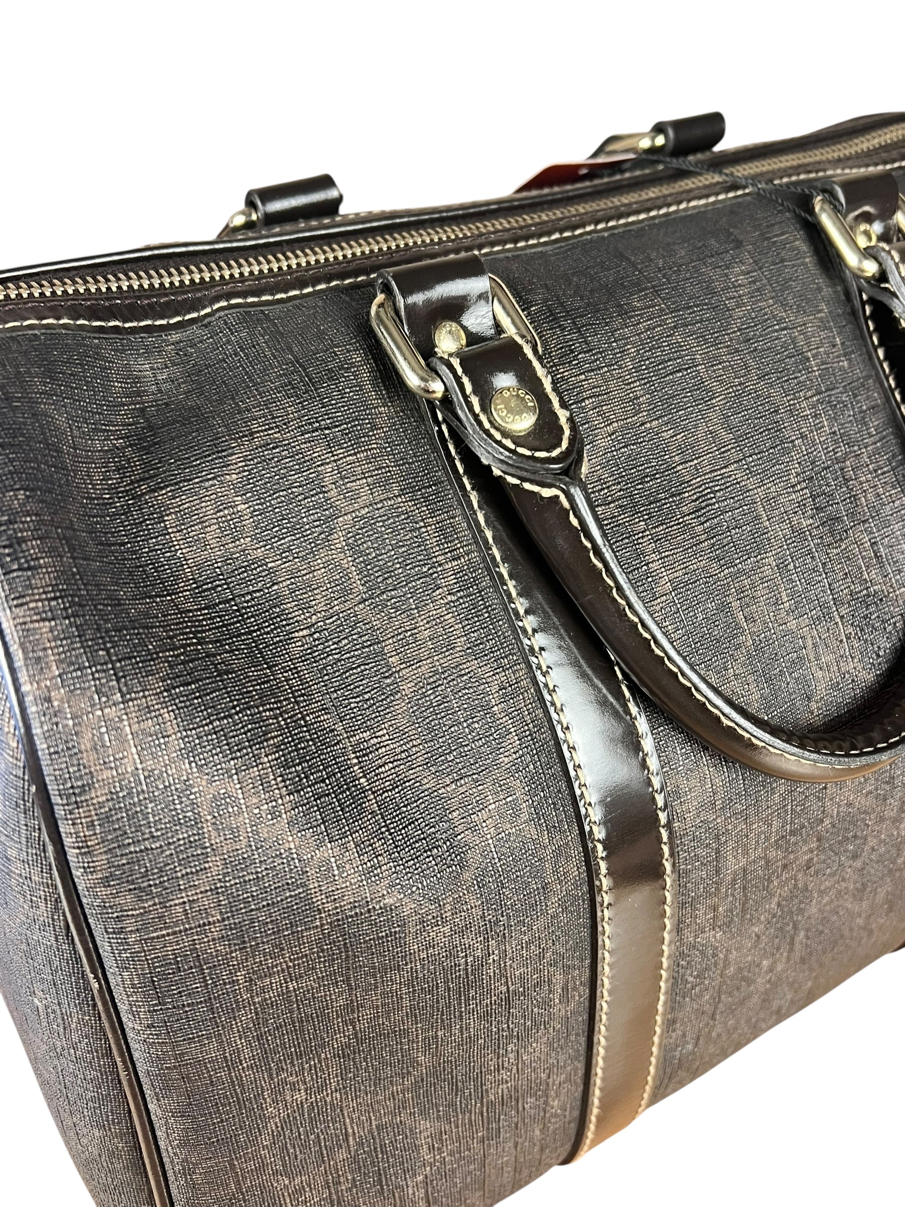 Gucci GG Supreme Coated Boston Bag Dark Brown