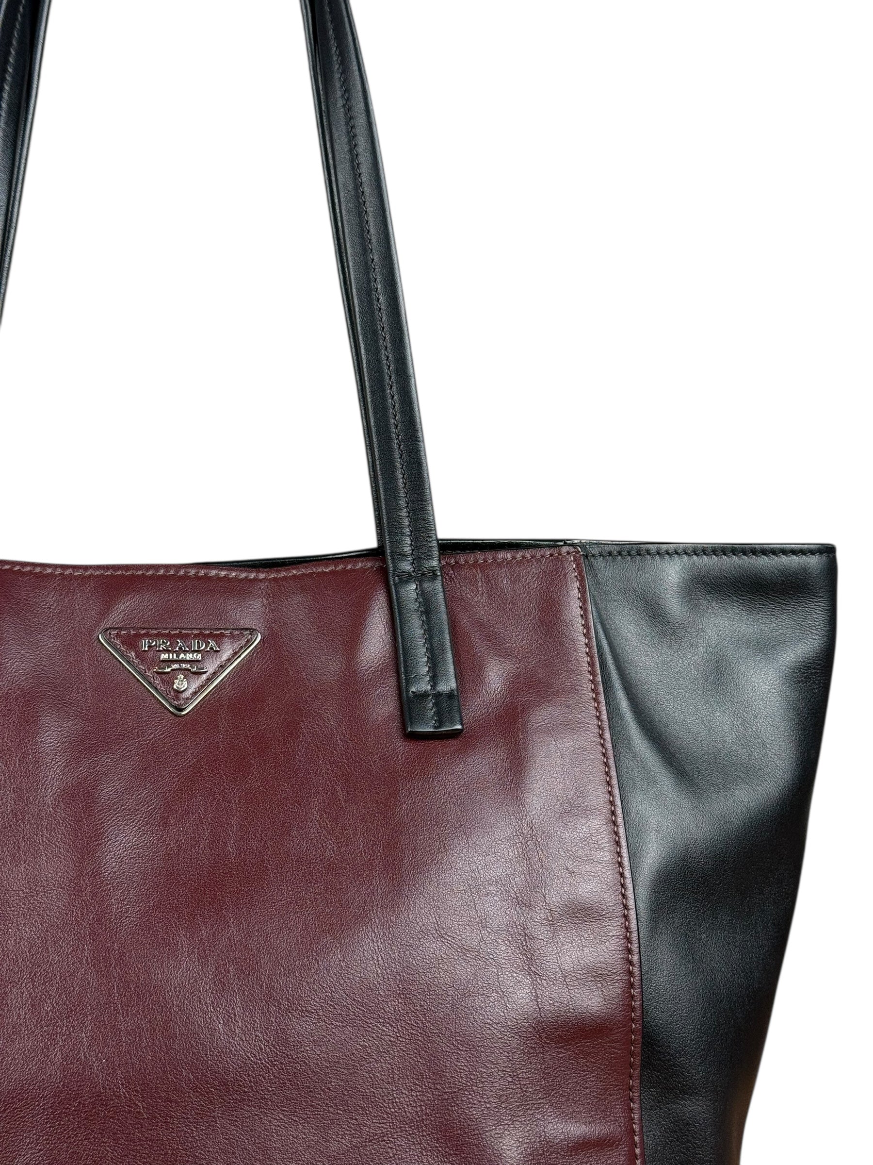 Prada Black/Burgundy Leather Shoulder Tote