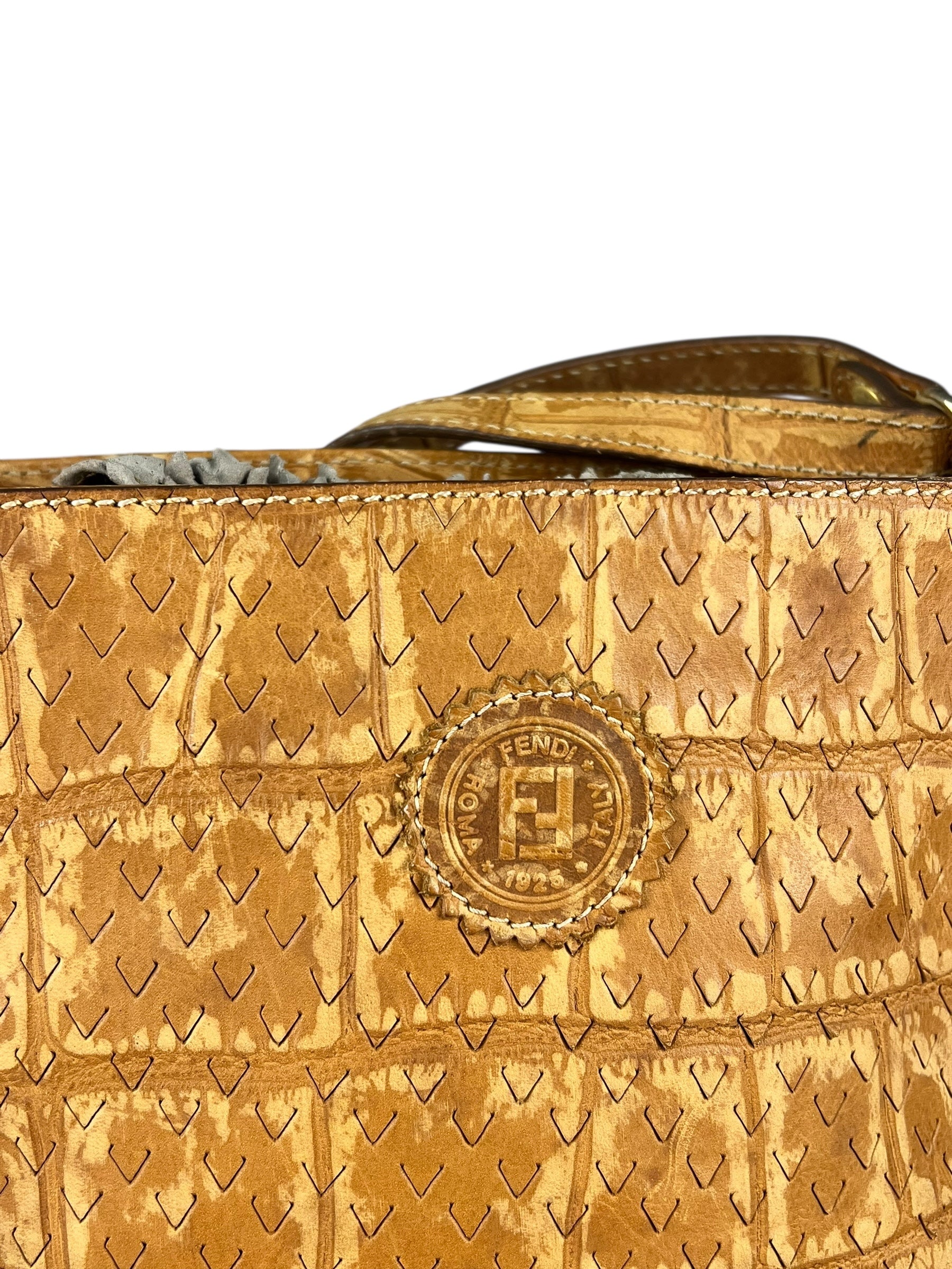 Fendi Vintage Crocodile-Embossed Leather Crossbody Bag