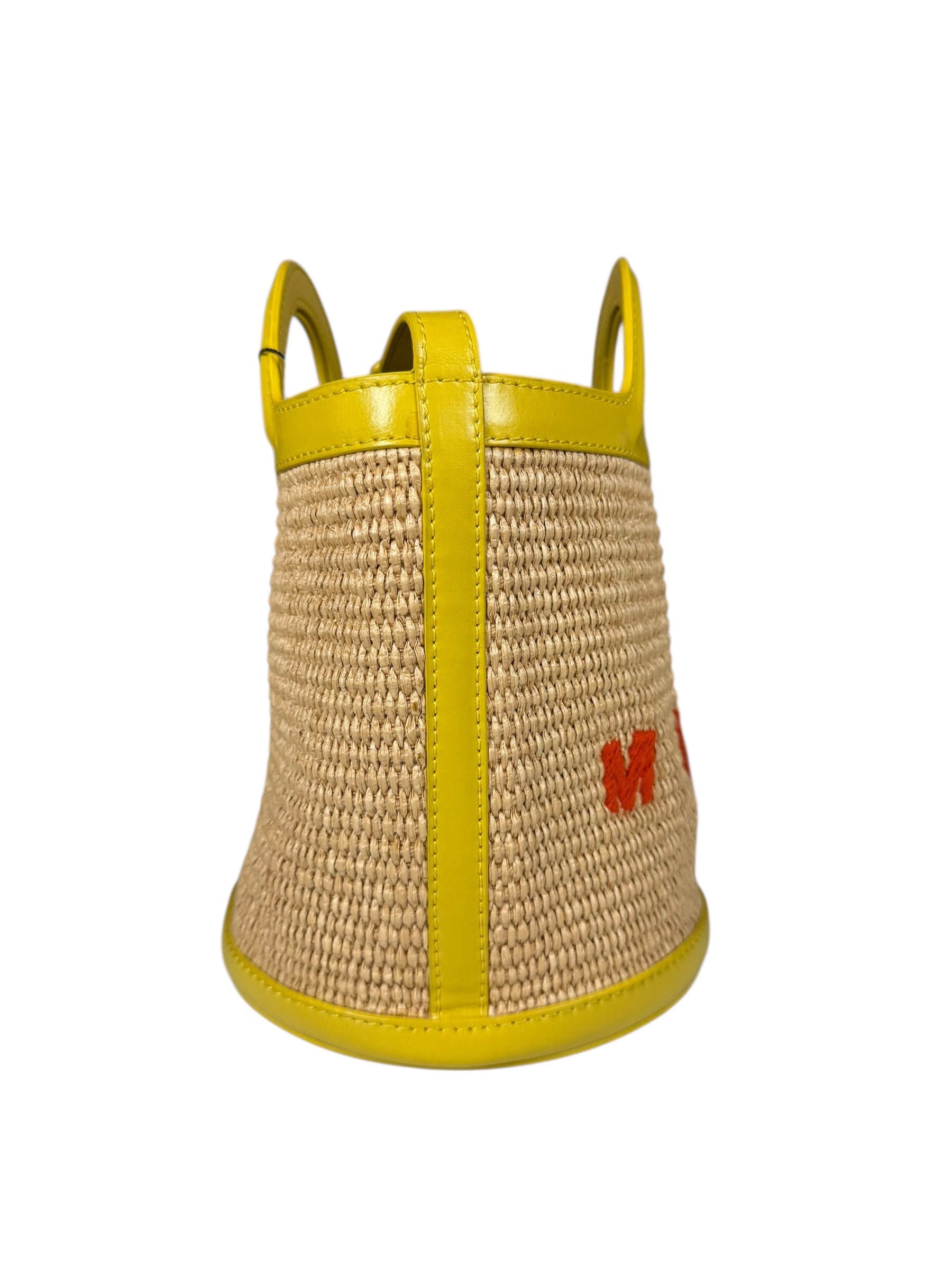 Marni Tropicalia Mini Bucket Bag Raffia with Yellow Trim
