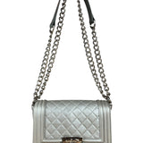 Chanel CC Silver Lambskin Quilted Boy Bag Red Stingray 2012