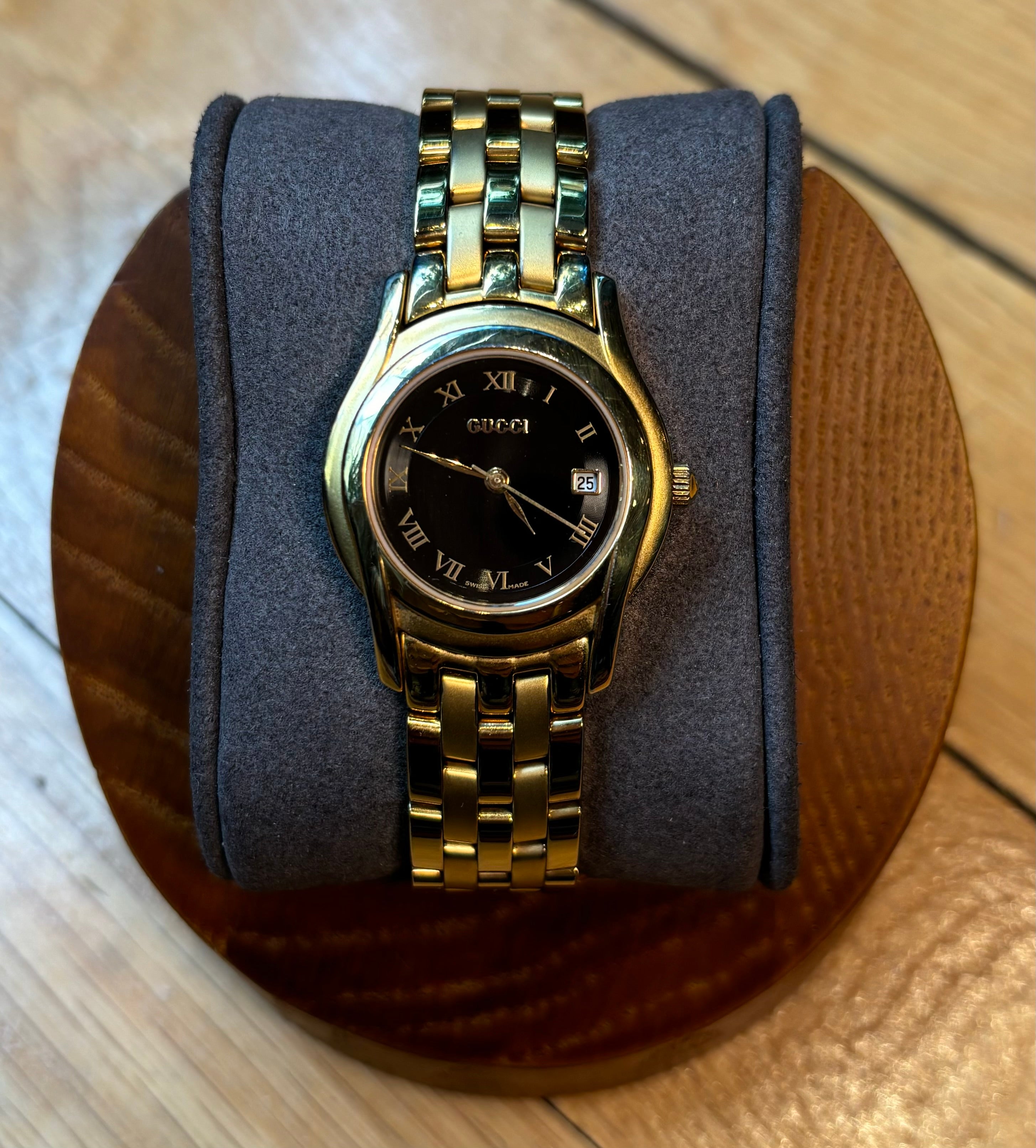Gucci Gold Plated Link Black Dial