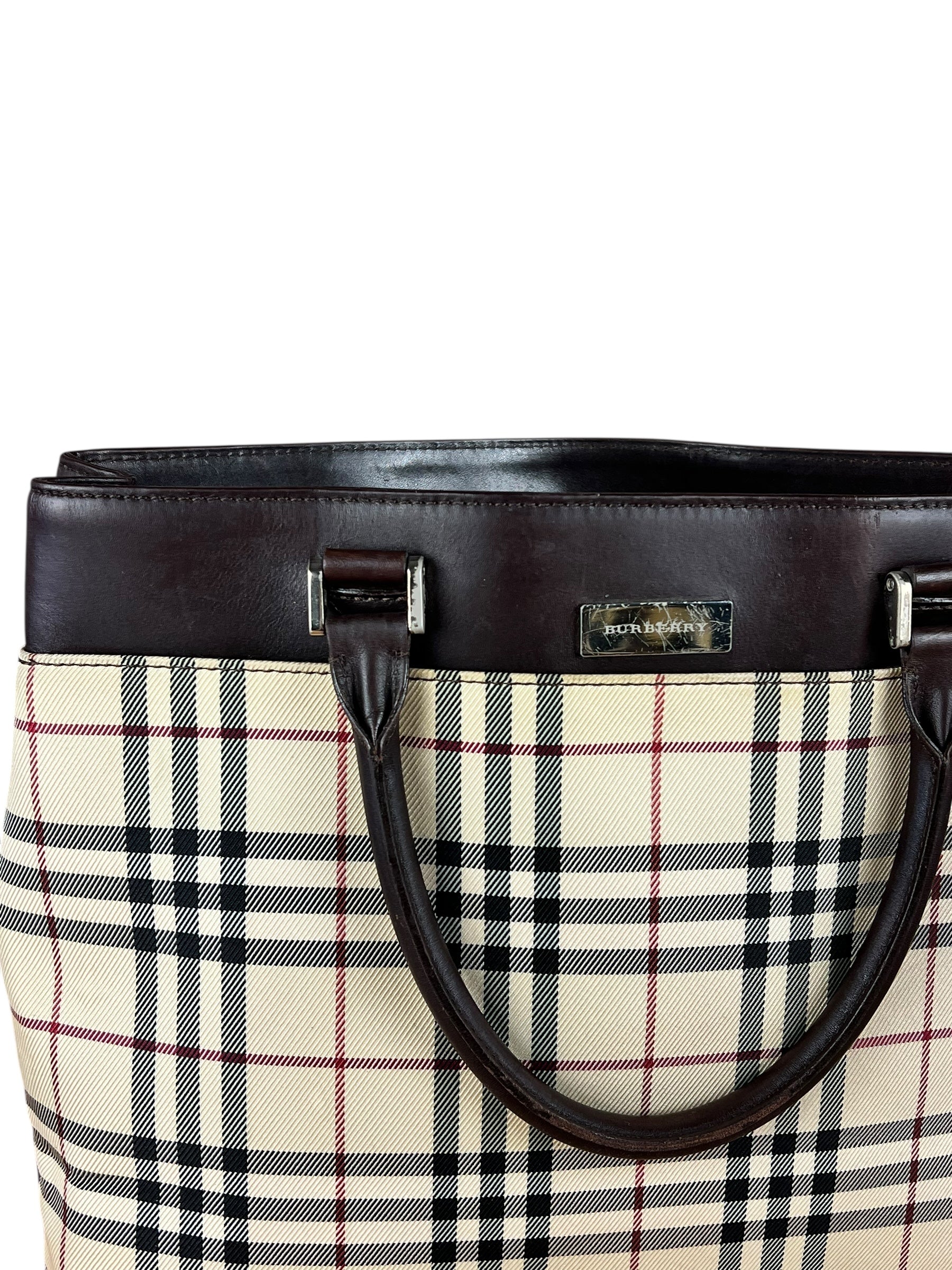 Burberry Leather Trim Nova Check Tote Bag