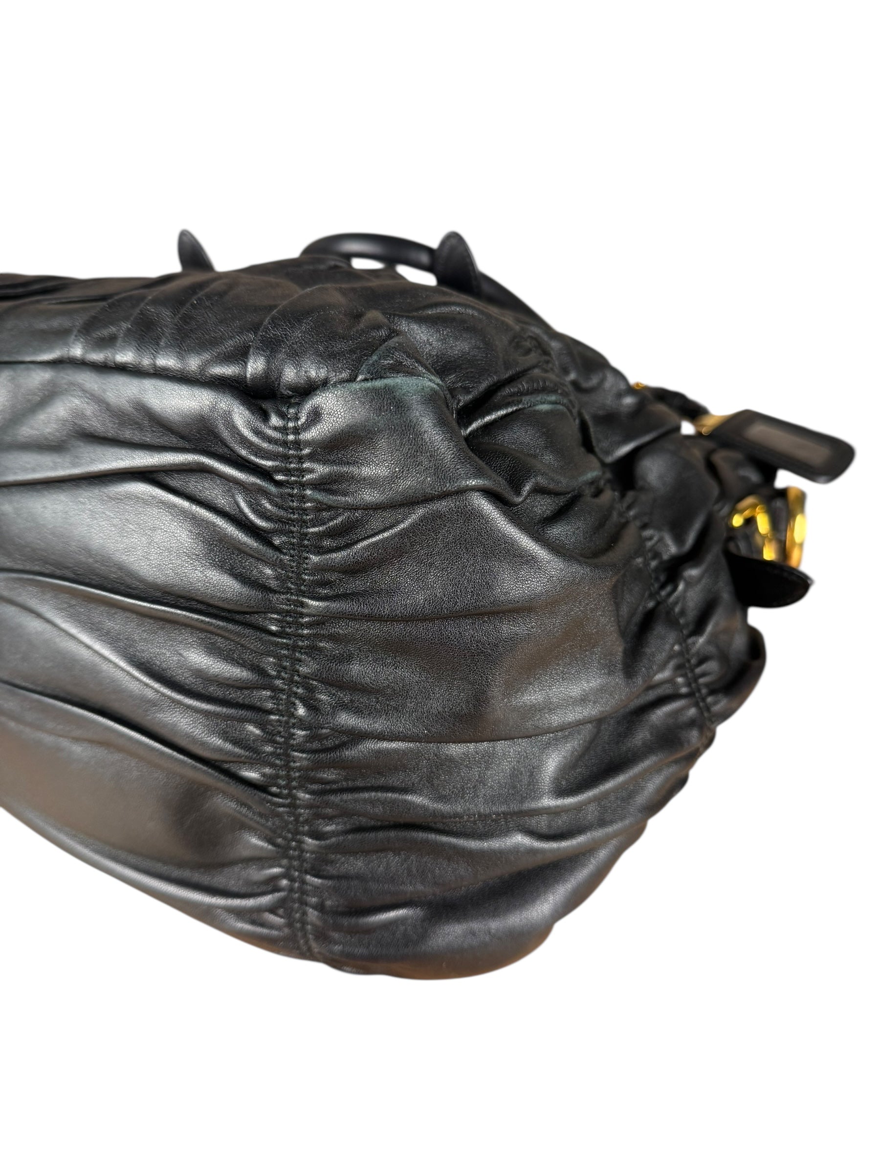 Prada Nappa Leather Ruffle Hobo Shoulder Bag