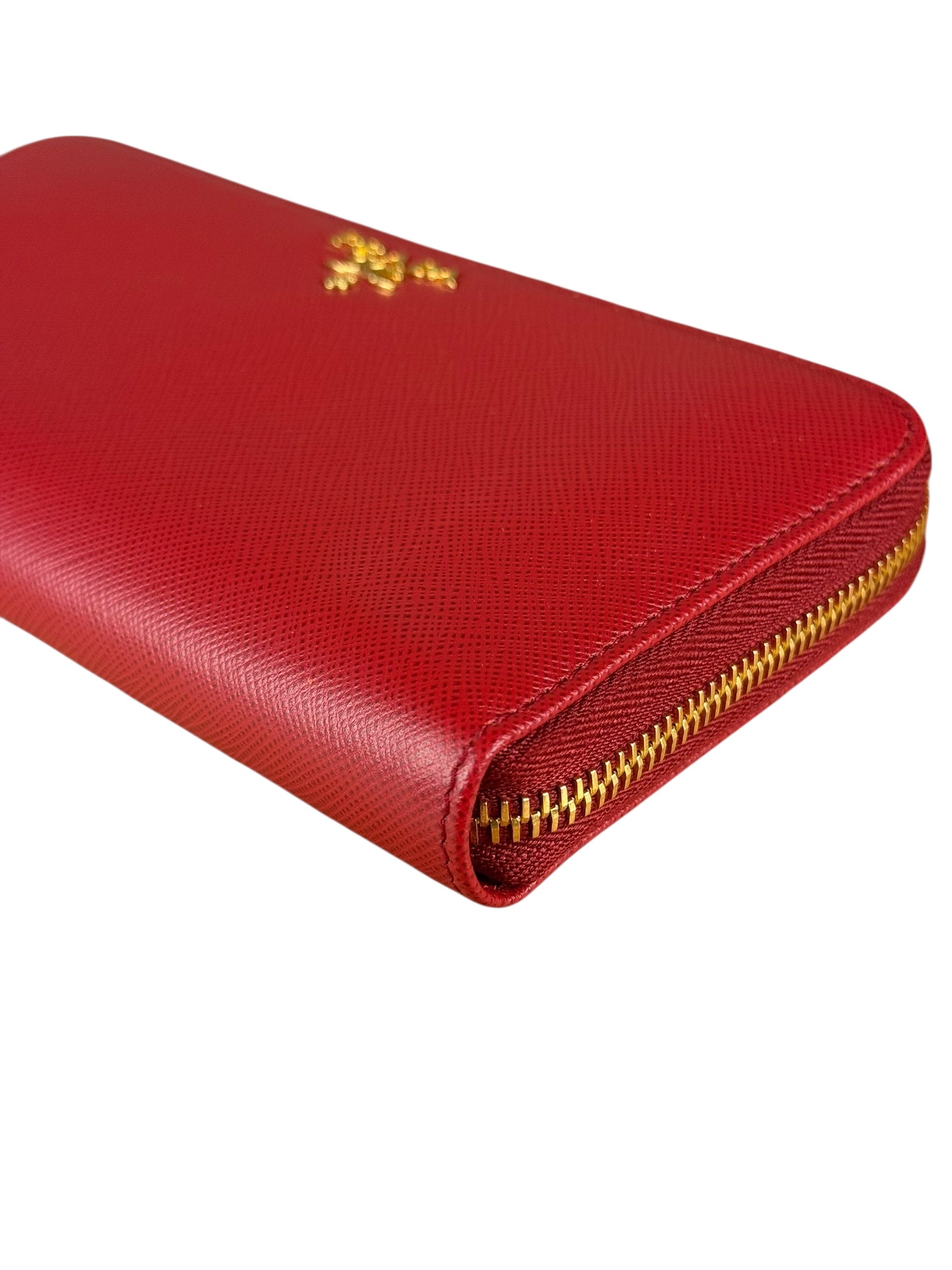 Prada Red Saffiano Leather Long Zippy Wallet