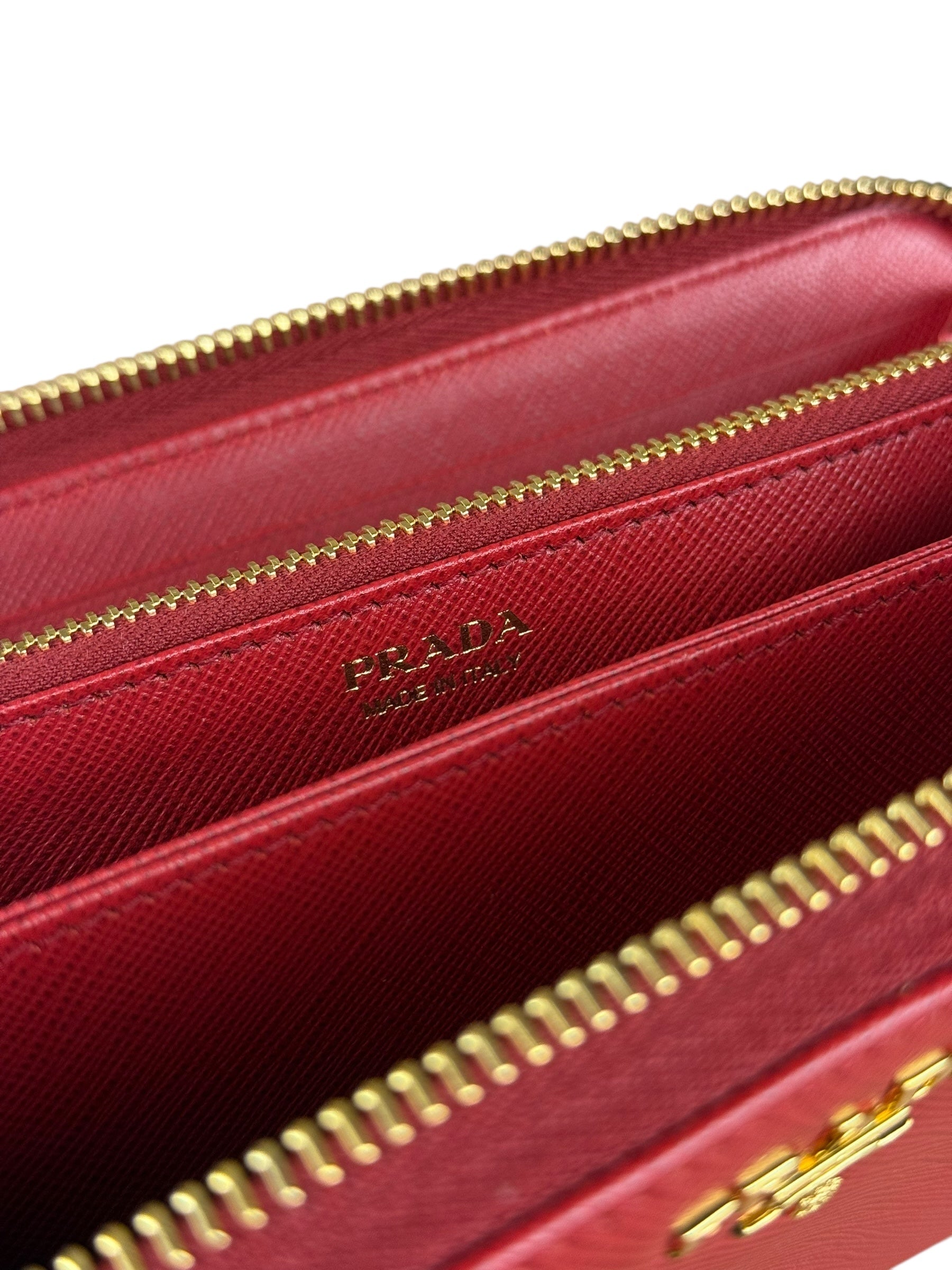 Prada Red Saffiano Leather Long Zippy Wallet