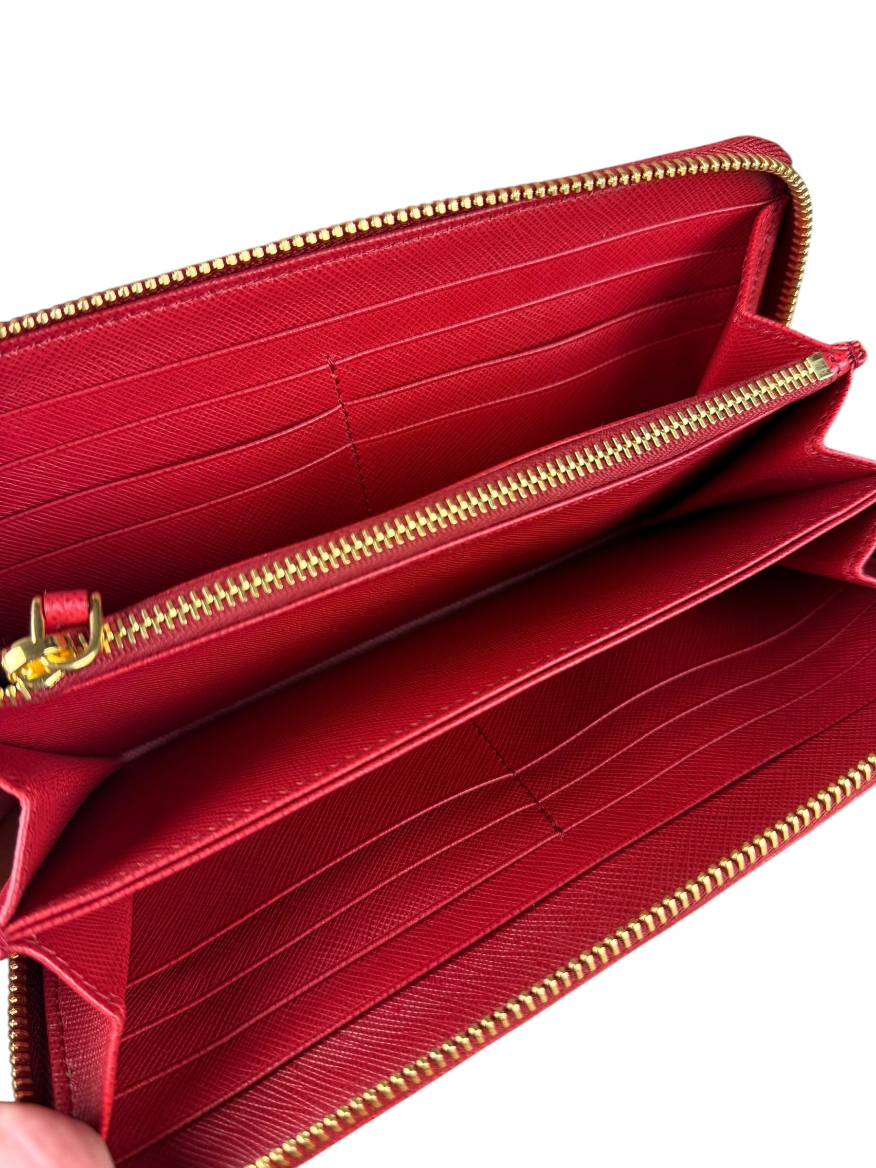 Prada Red Saffiano Leather Long Zippy Wallet