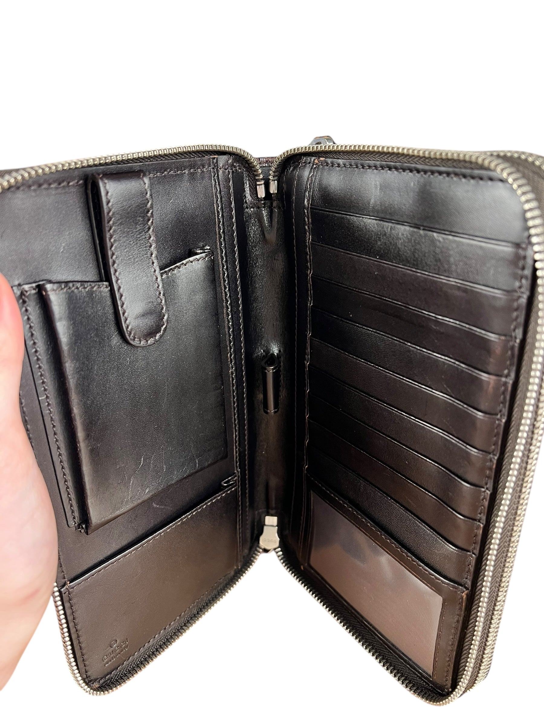 Gucci Diamante Leather Zippy Top Handle Organizer