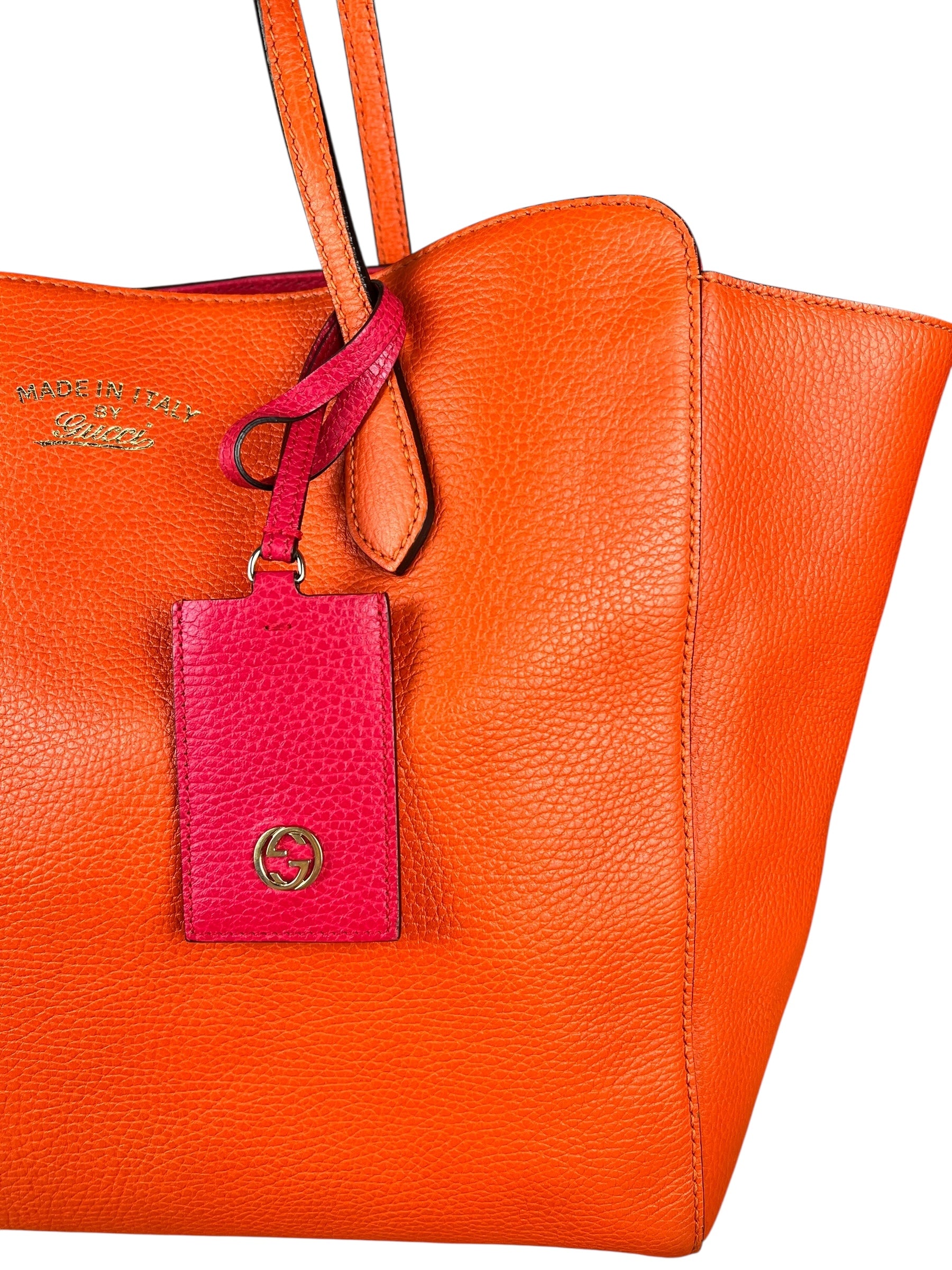 Gucci Orange Pebble Leather Swing Medium Tote