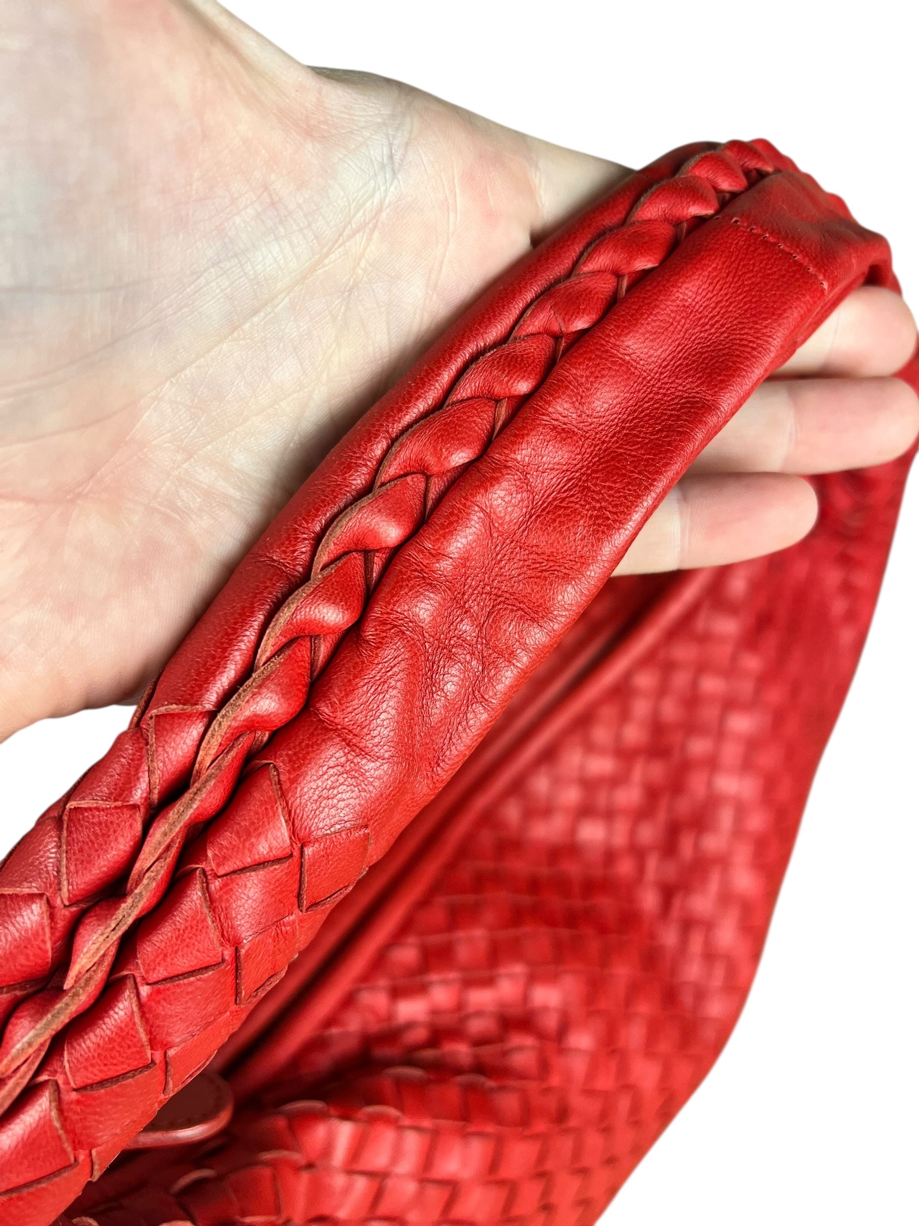 Bottega Veneta Large Intreccio Hobo Bag Red
