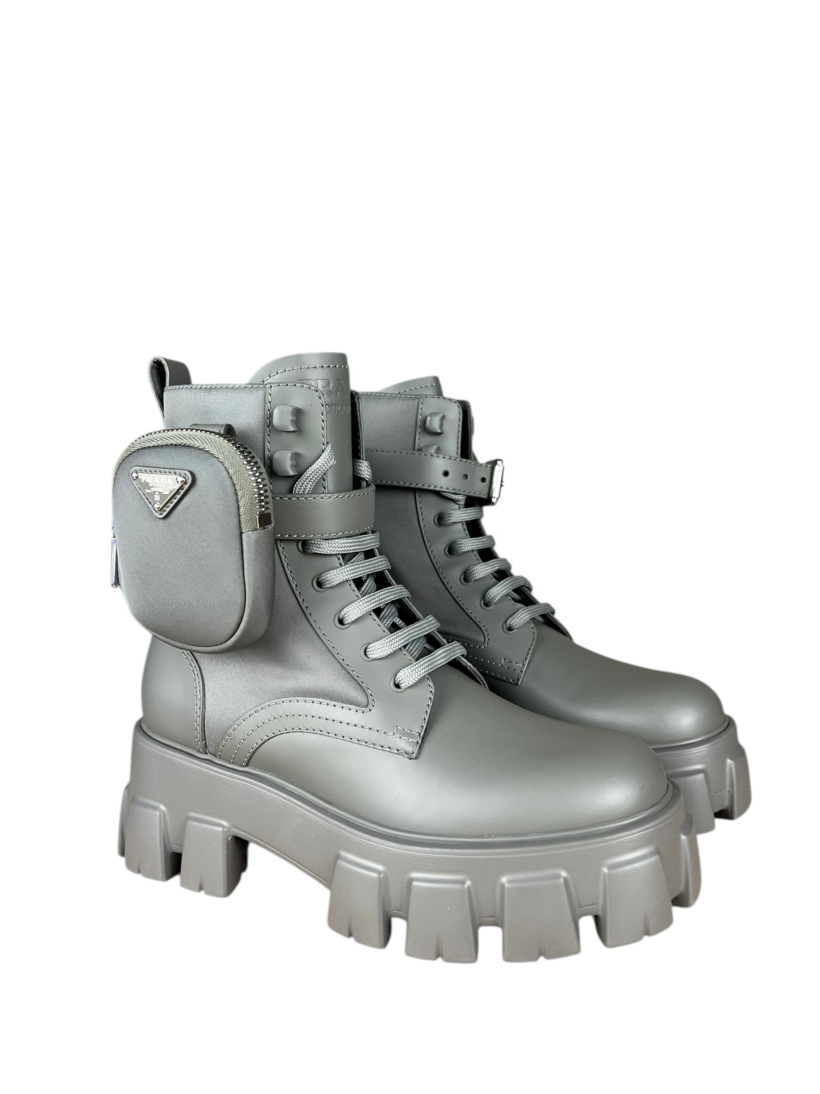 Prada Monolith Leather and Re-Nylon Pouch Boots