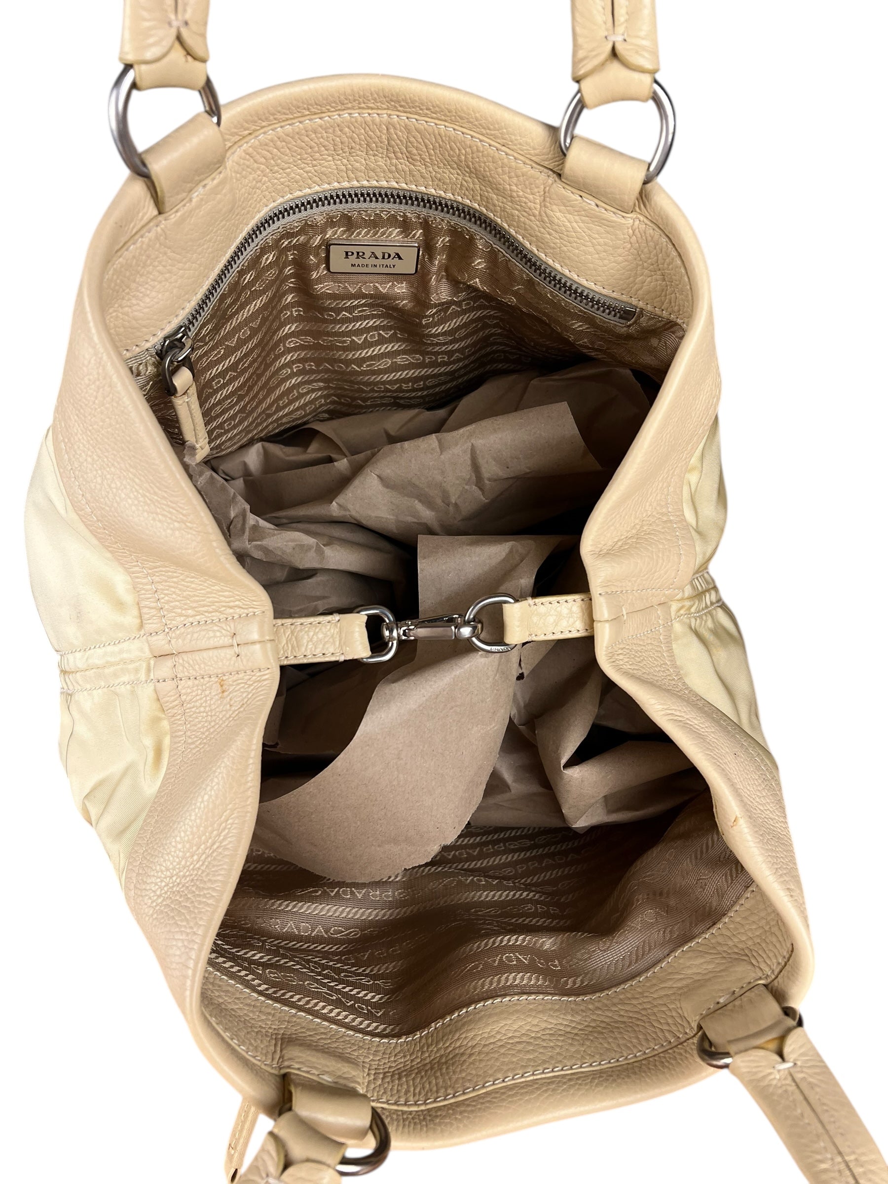 Prada Beige Nylon/Leather Shoulder Bag