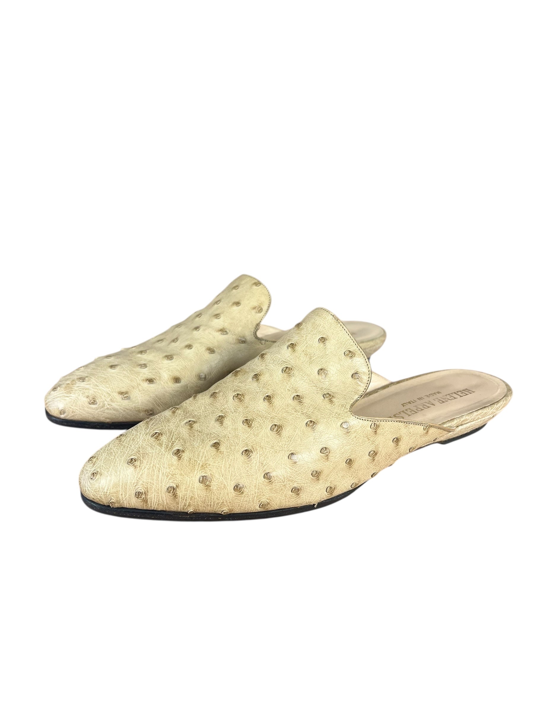 Helene Arpels Ostrich Leather Mule Tan