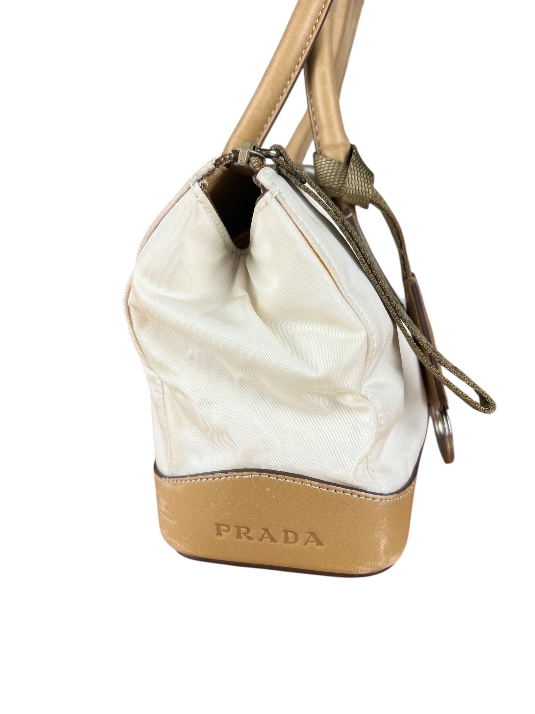 Prada Vintage White/Brown Top Handle Bag