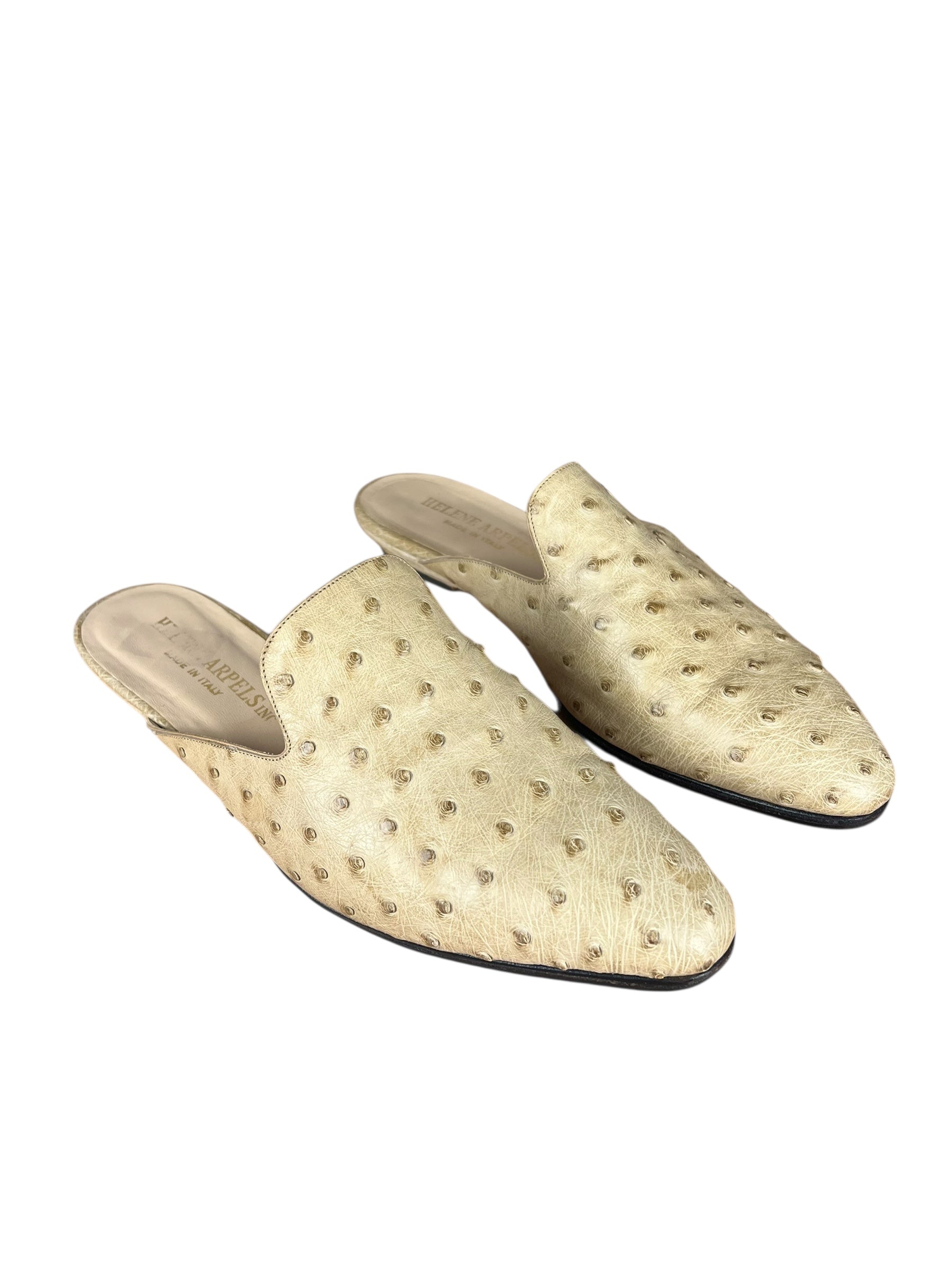 Helene Arpels Ostrich Leather Mule Tan