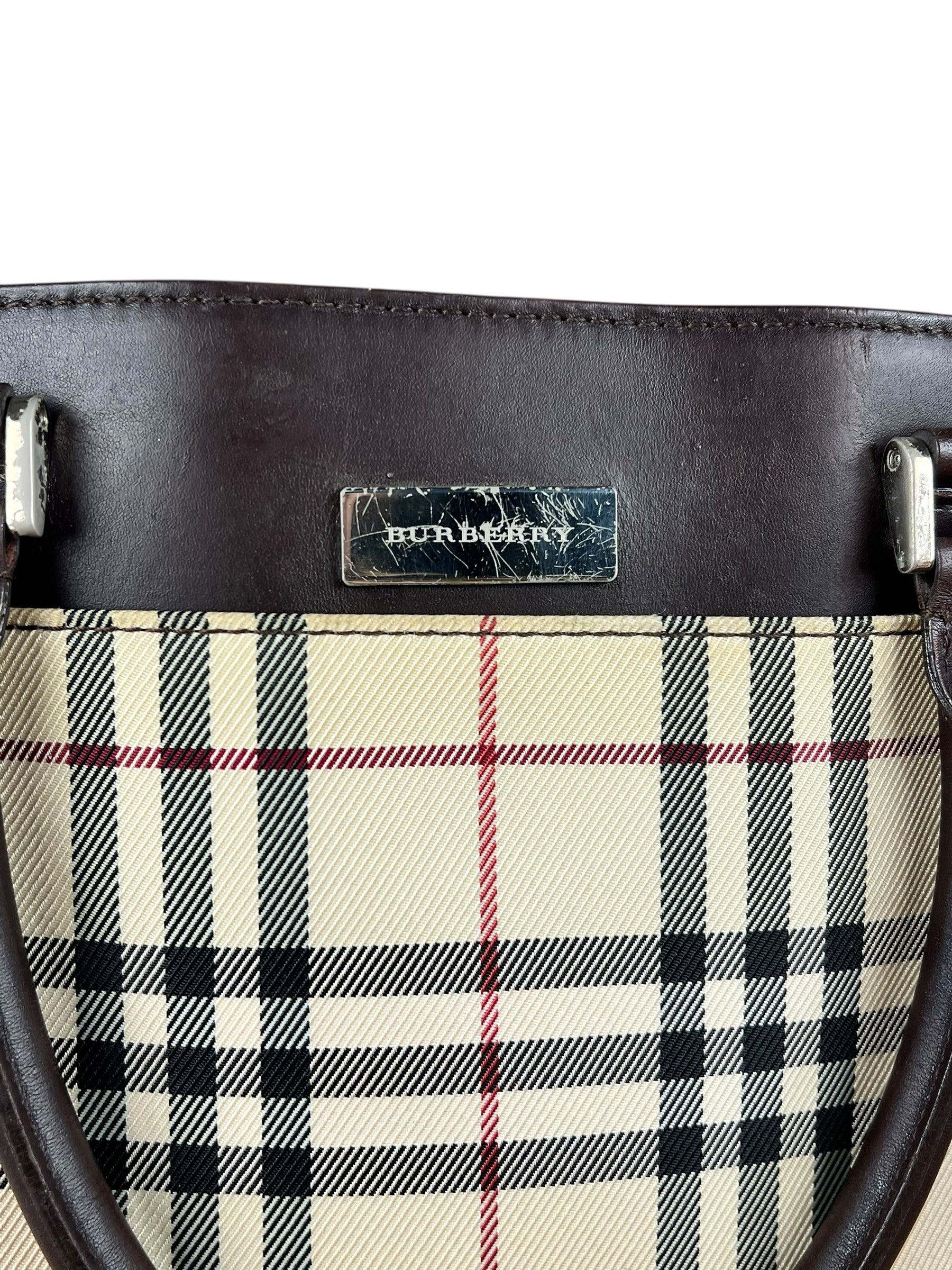 Burberry Leather Trim Nova Check Tote Bag