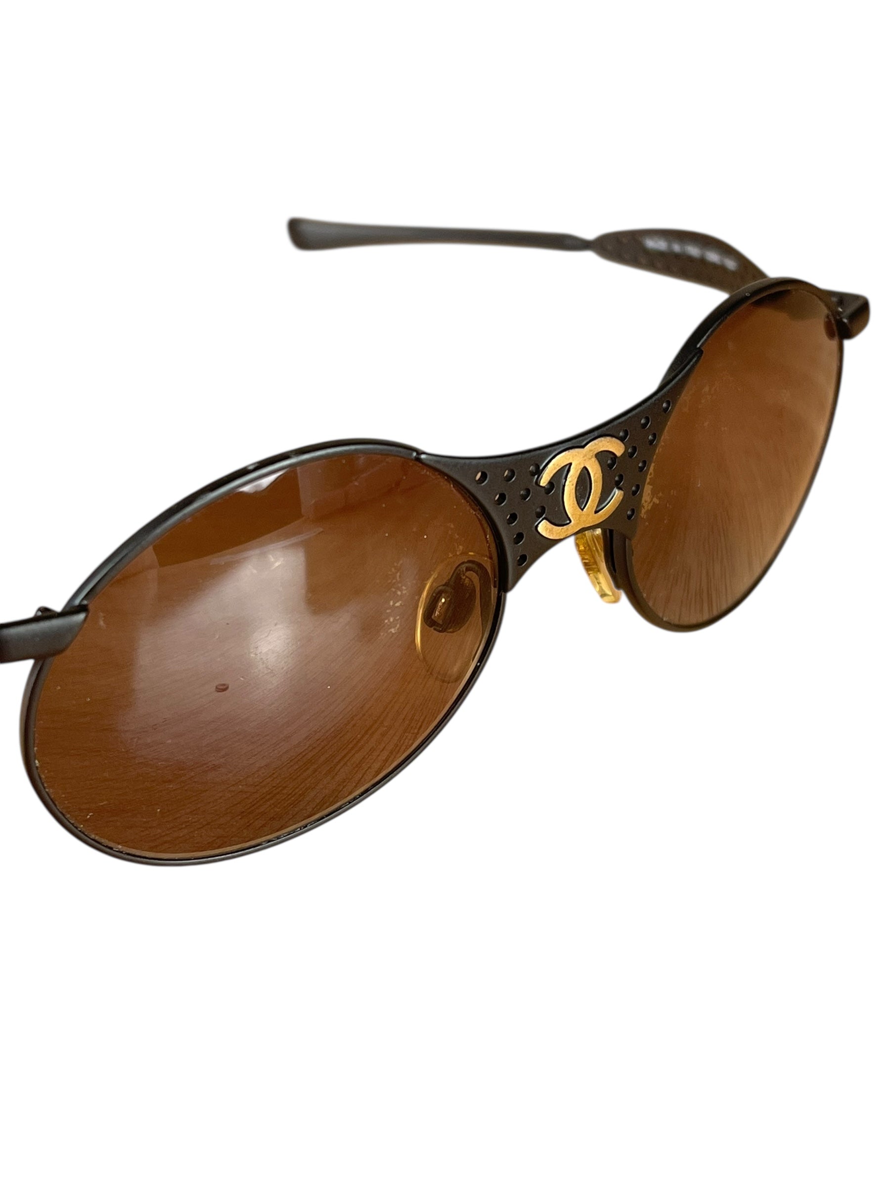 Chanel Steampunk Oval Gold Logo Sunglasses