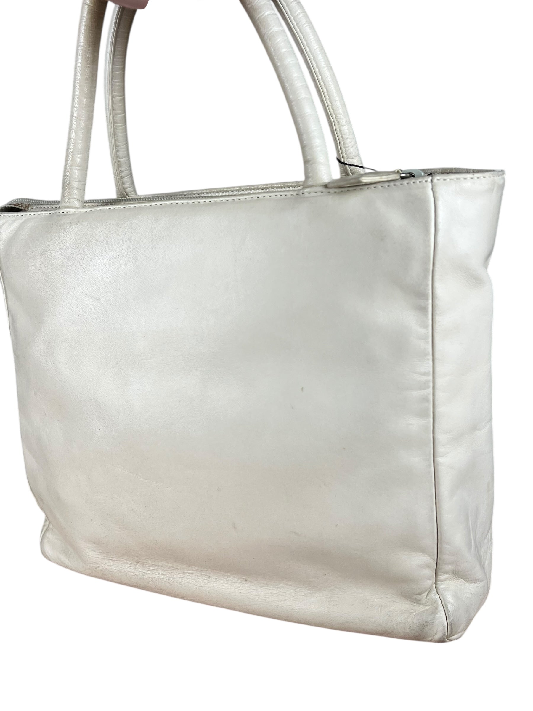 Prada Leather Tote Bag Beige/Ivory