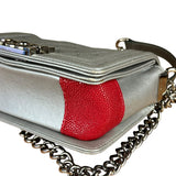 Chanel CC Silver Lambskin Quilted Boy Bag Red Stingray 2012