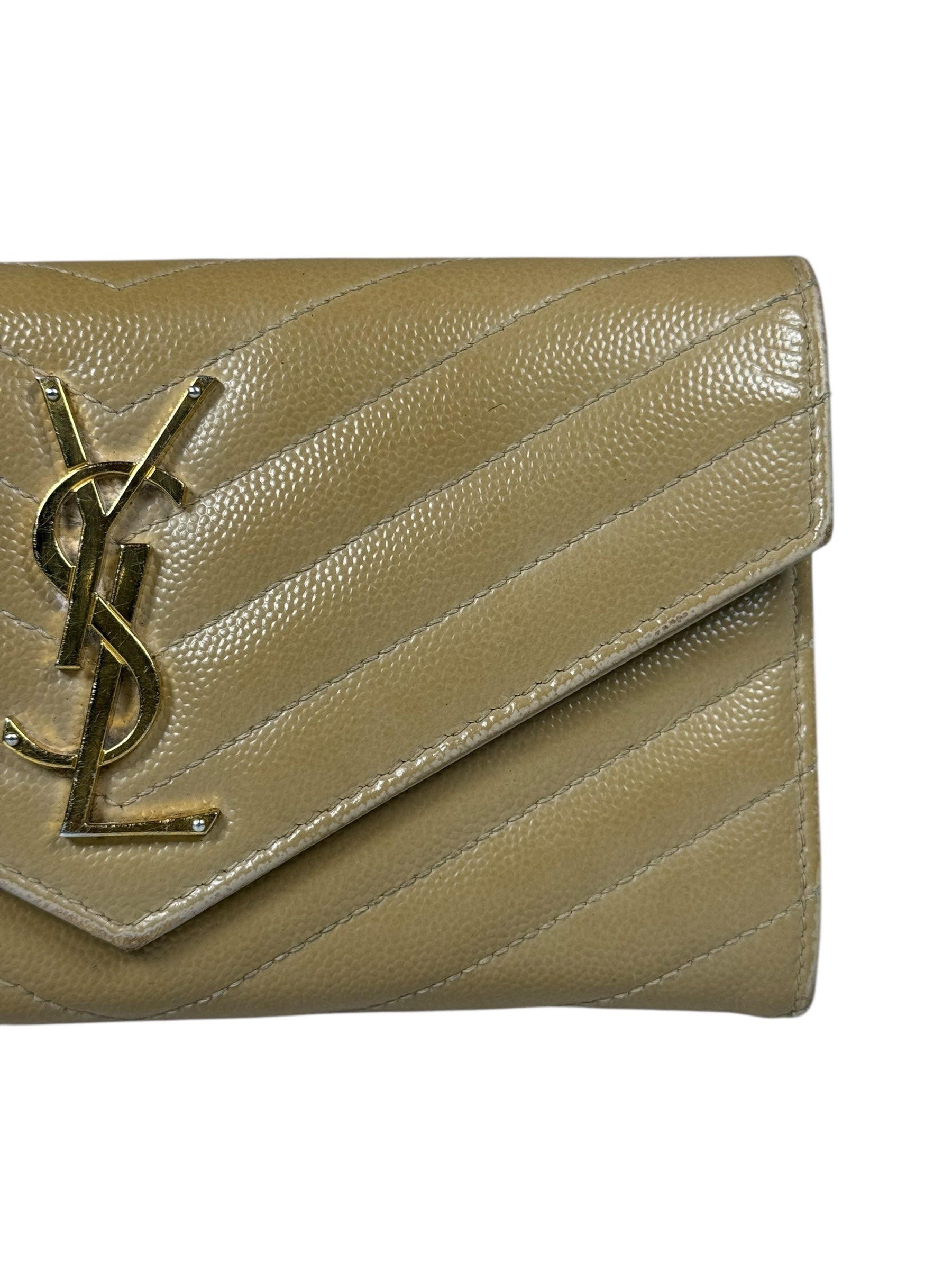 Saint Laurent Beige Grain de Poudre Chevron Long Wallet
