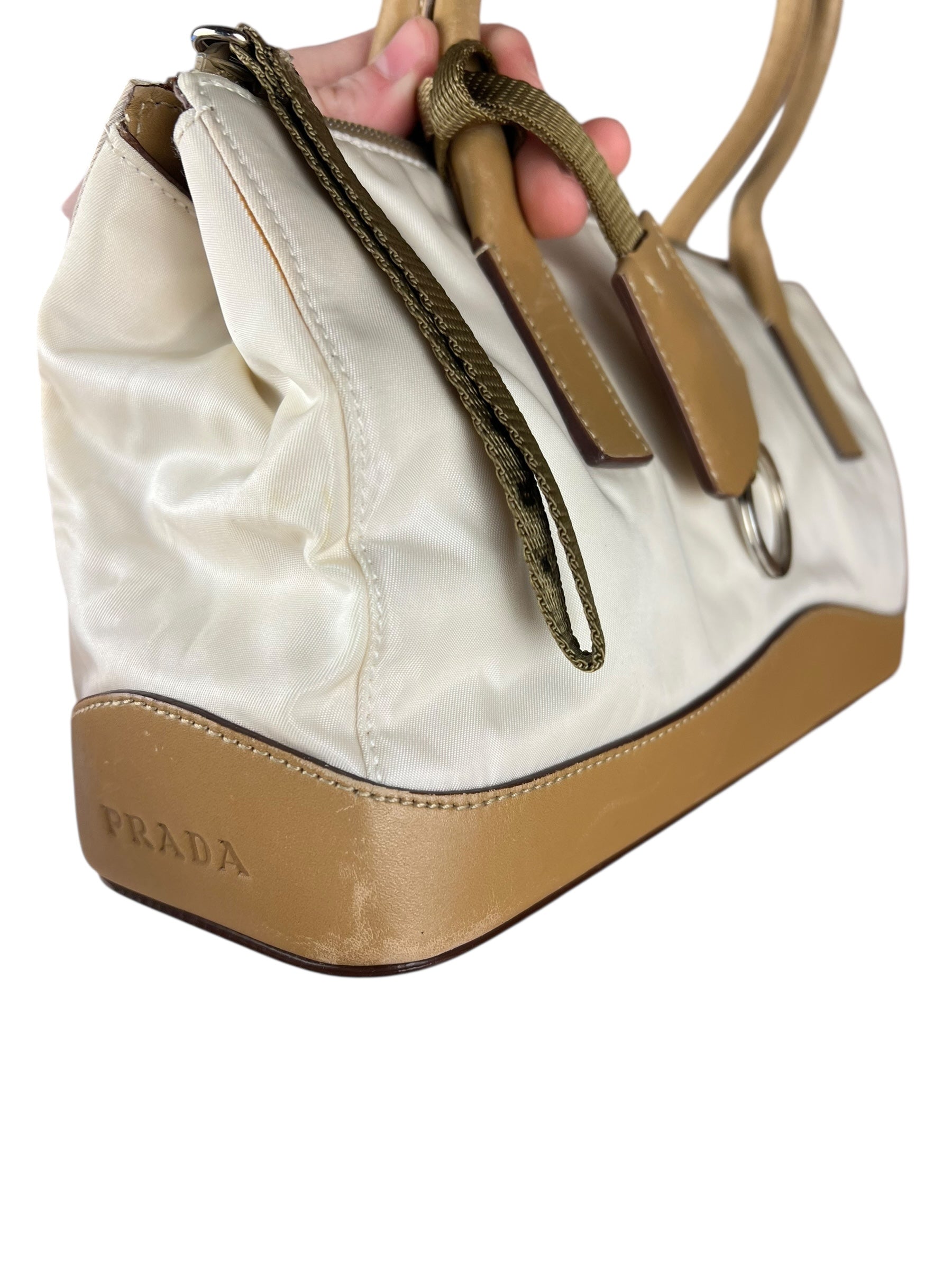 Prada Vintage White/Brown Top Handle Bag