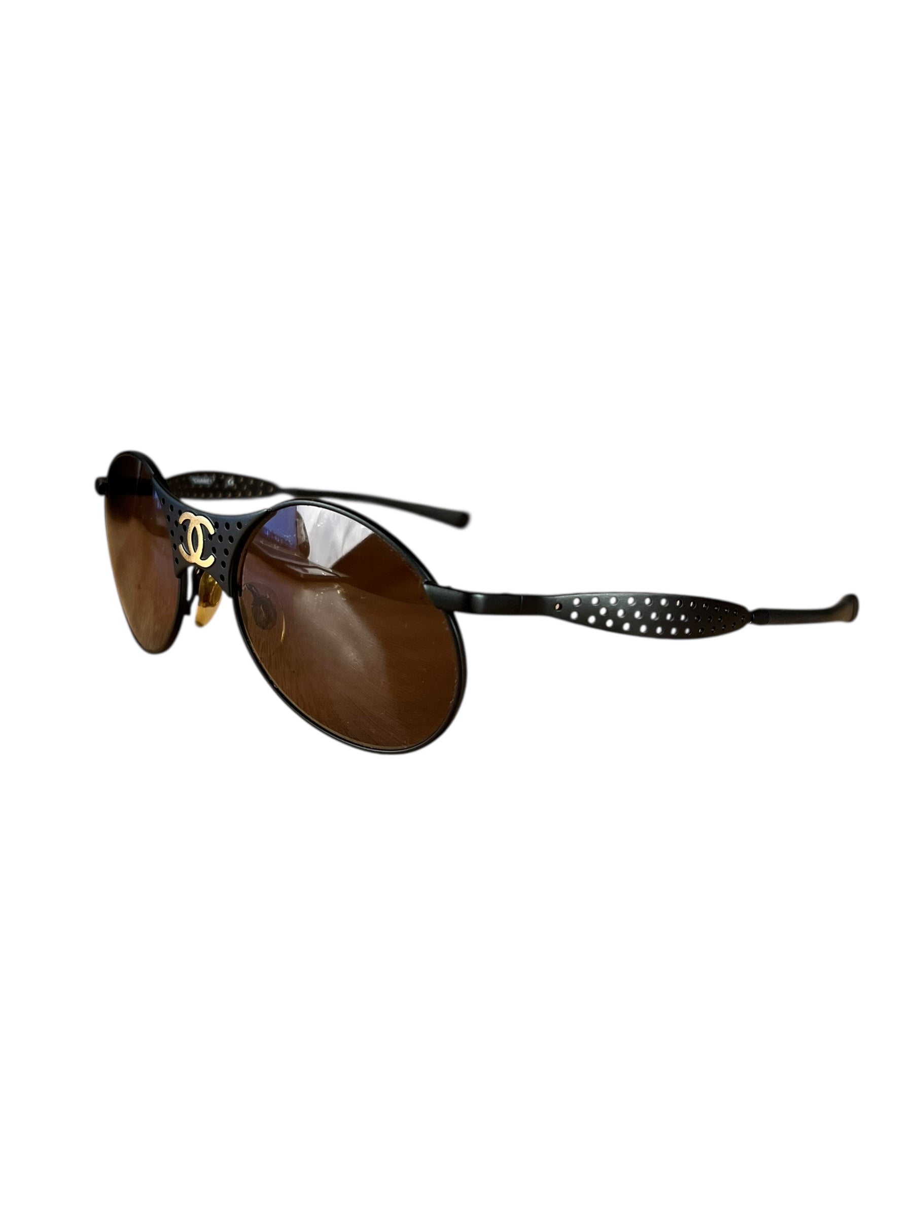 Chanel Steampunk Oval Gold Logo Sunglasses