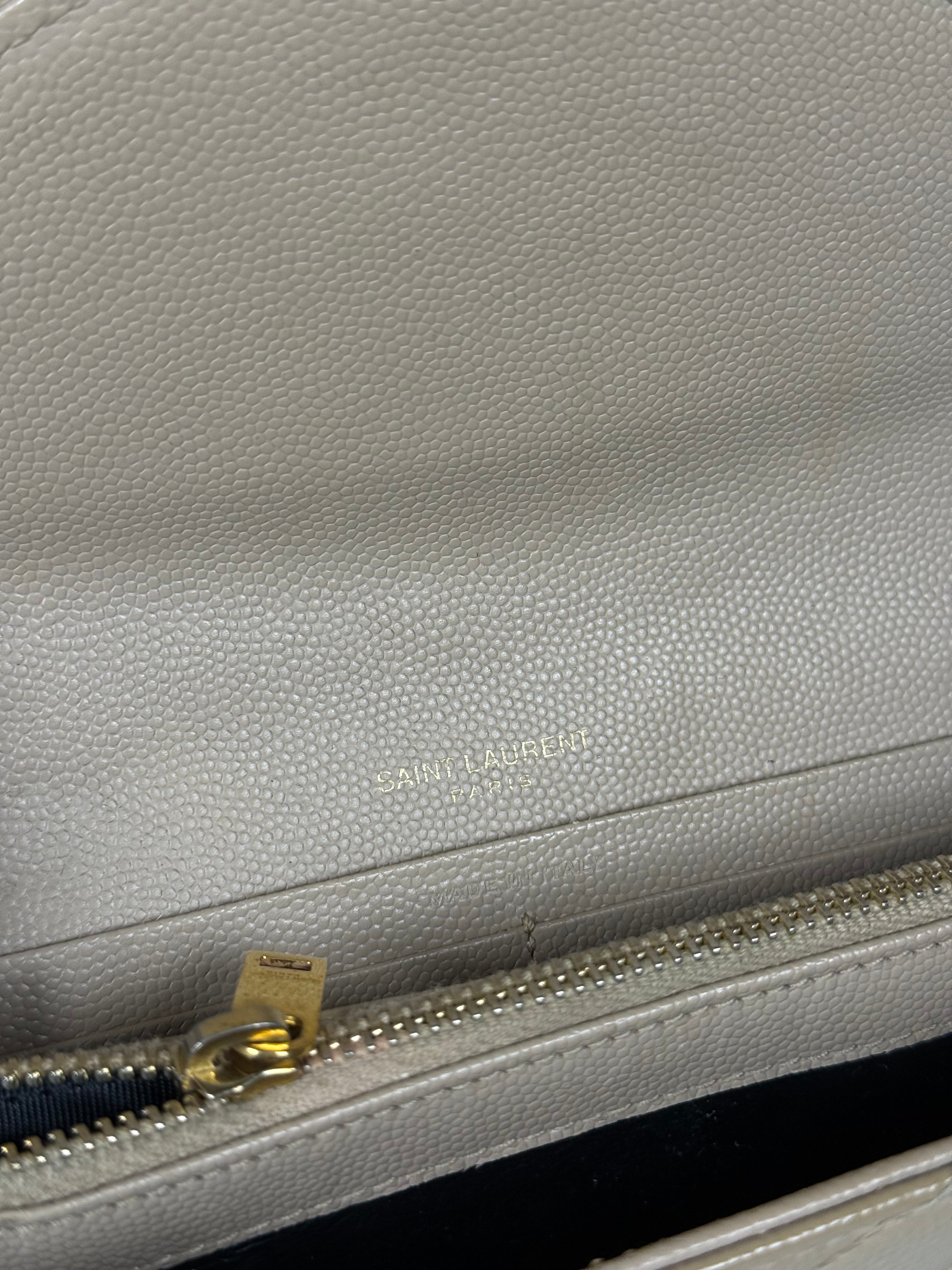 Saint Laurent Beige Grain de Poudre Chevron Long Wallet