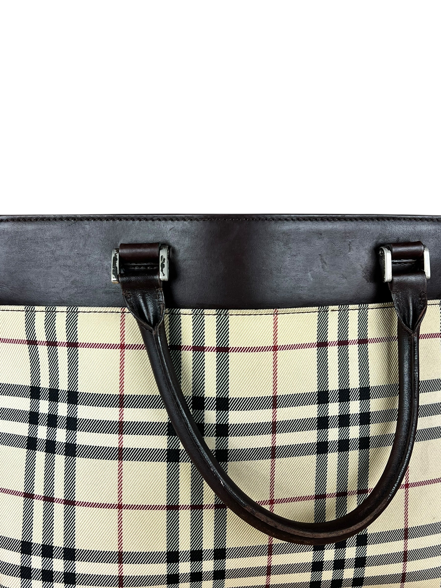 Burberry Leather Trim Nova Check Tote Bag