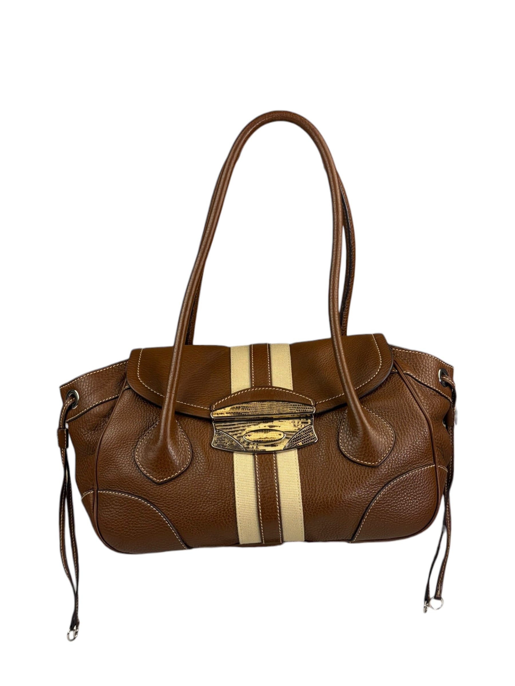 Prada Lizard Pushlock Flap Brown Vitello Daino Shoulder Bag – 17th St