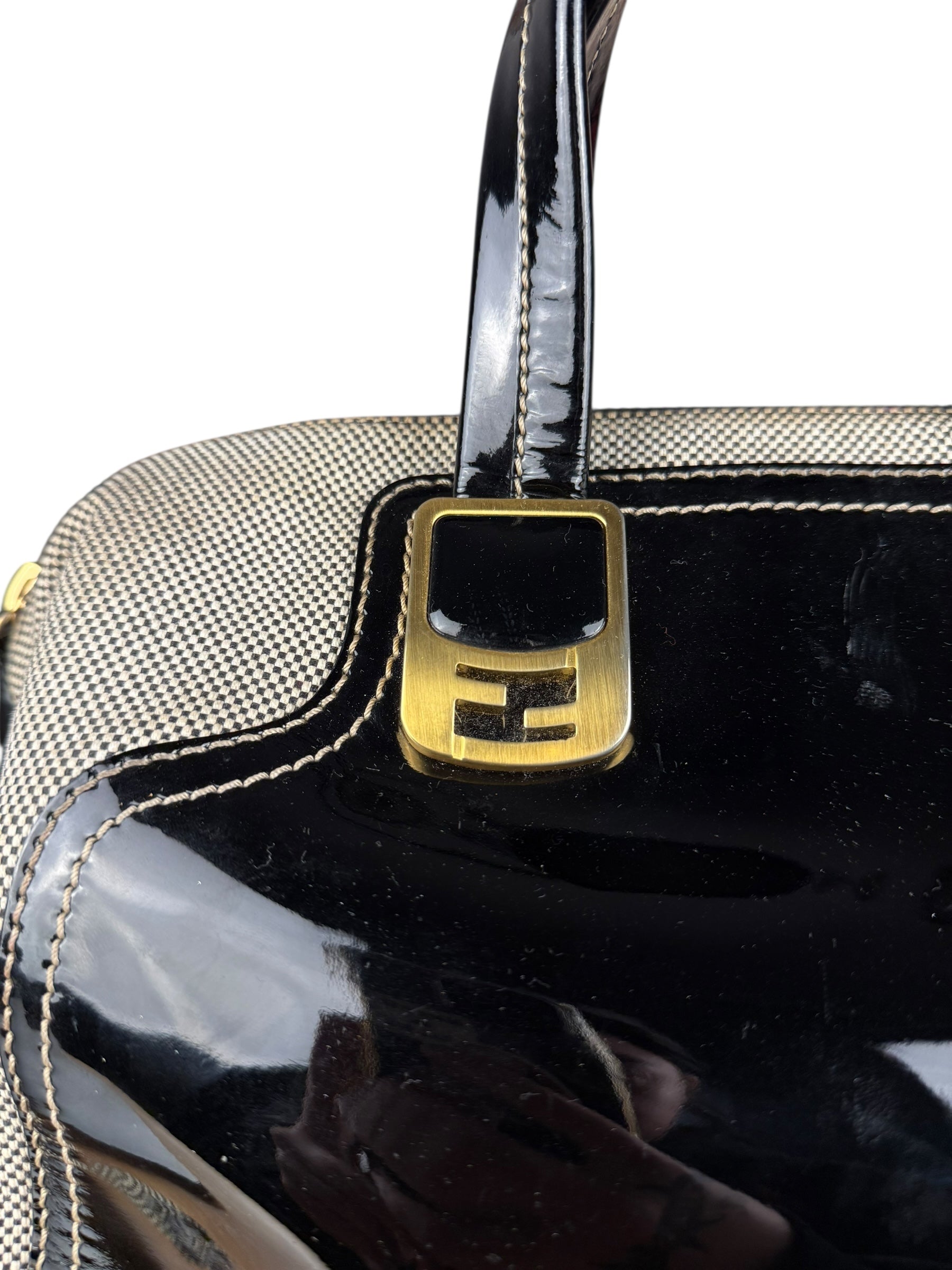 Fendi vintage Chameleon Black Patent Leather Handbag