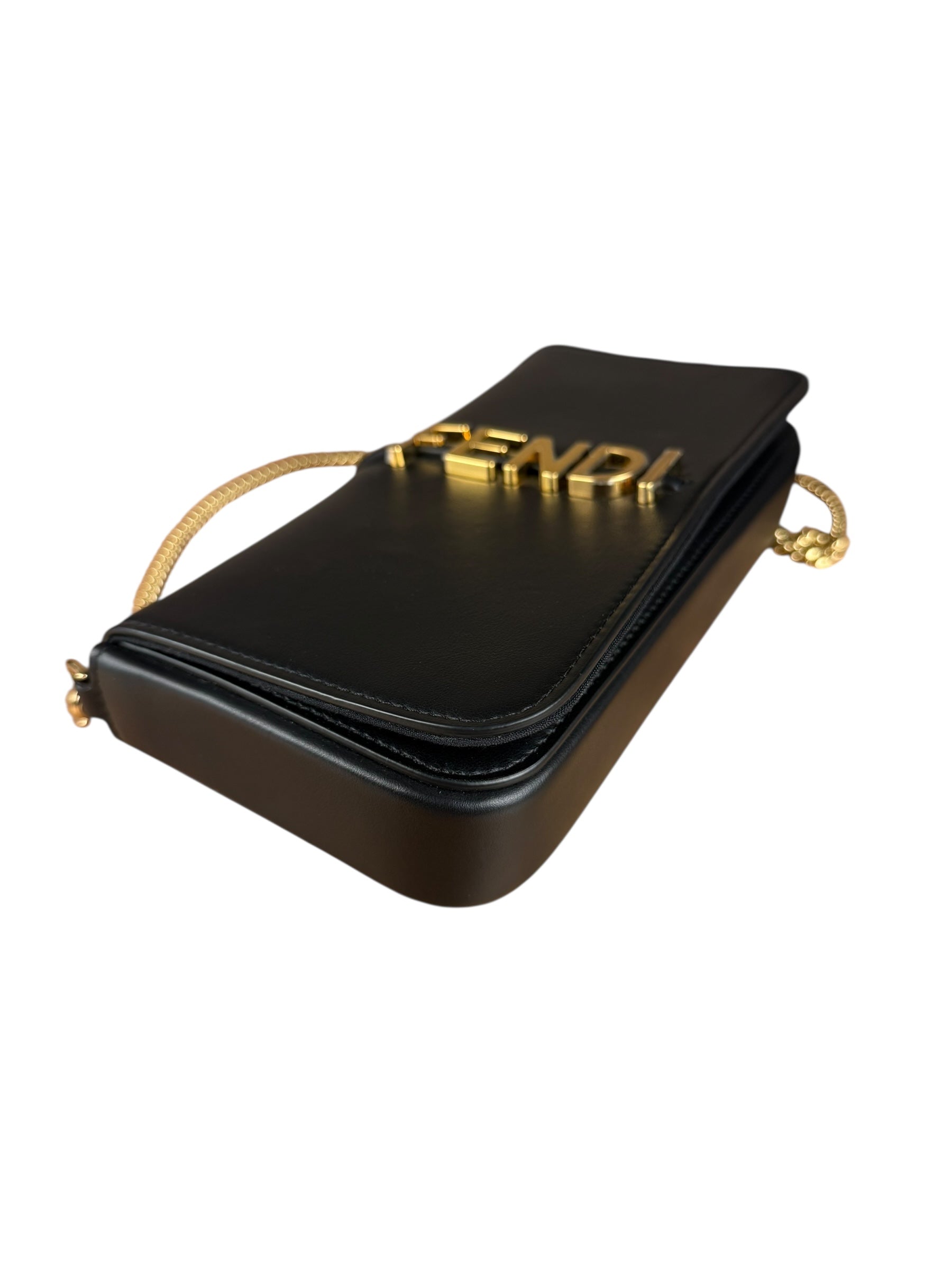 Fendi Fendigraphy Black Leather Wallet on Chain