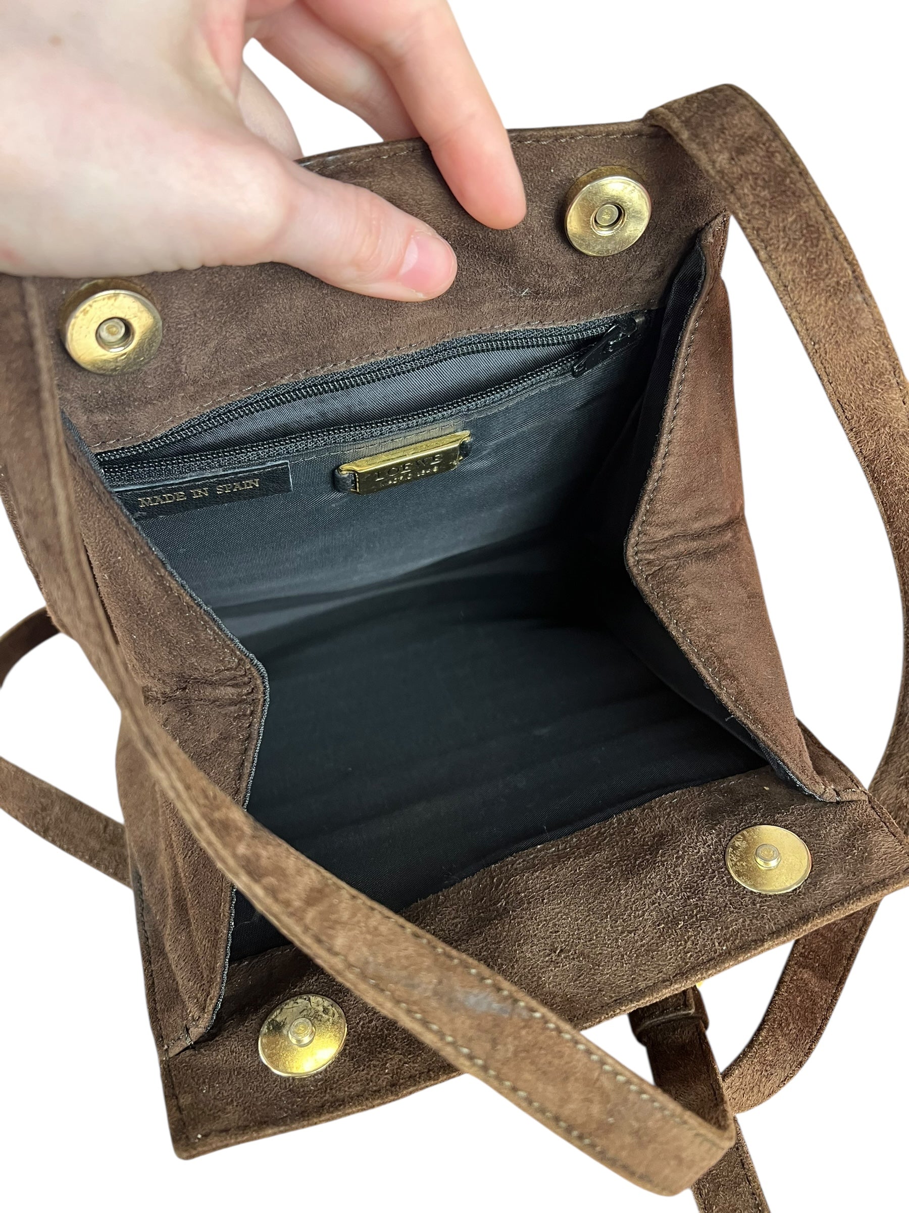 Loewe Vintage Striped Brown Suede Crossbody