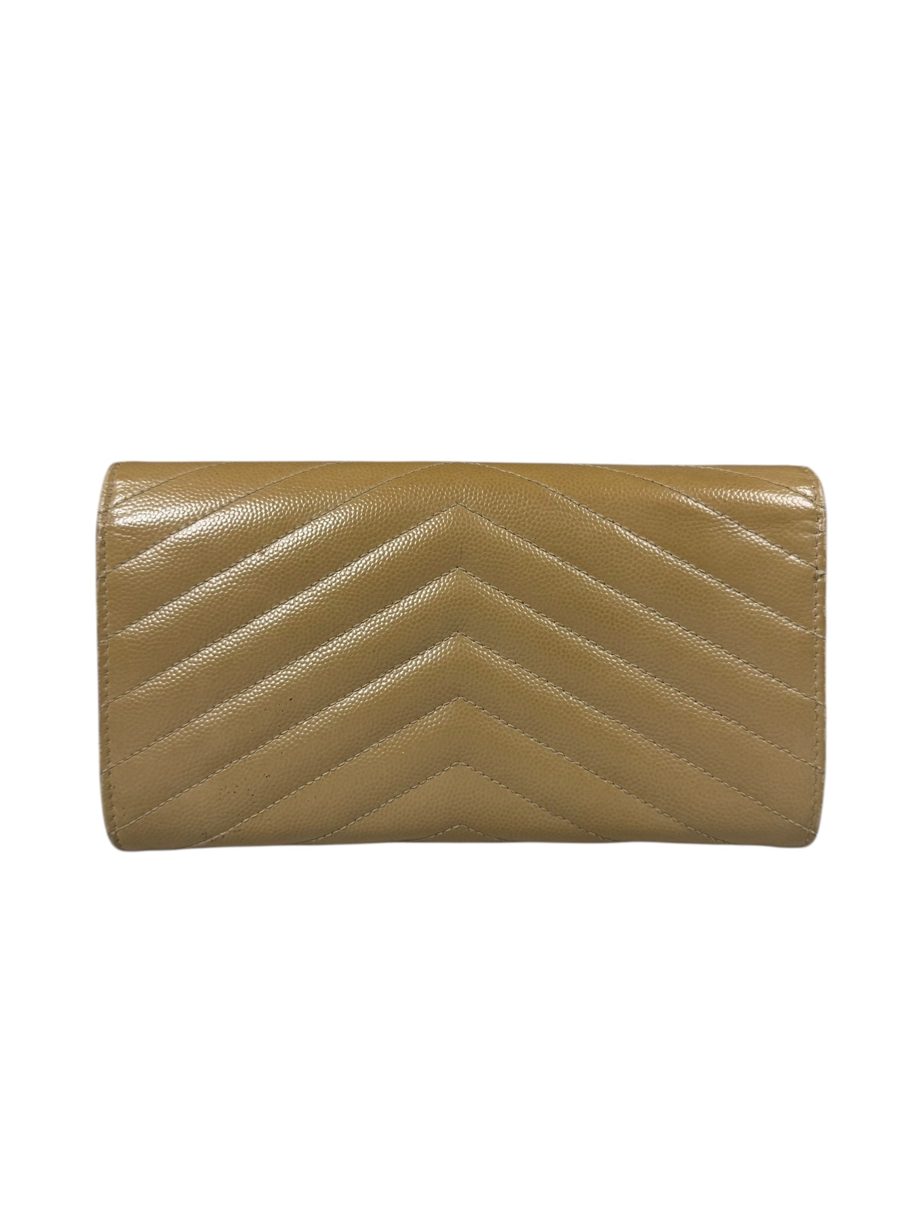 Saint Laurent Beige Grain de Poudre Chevron Long Wallet