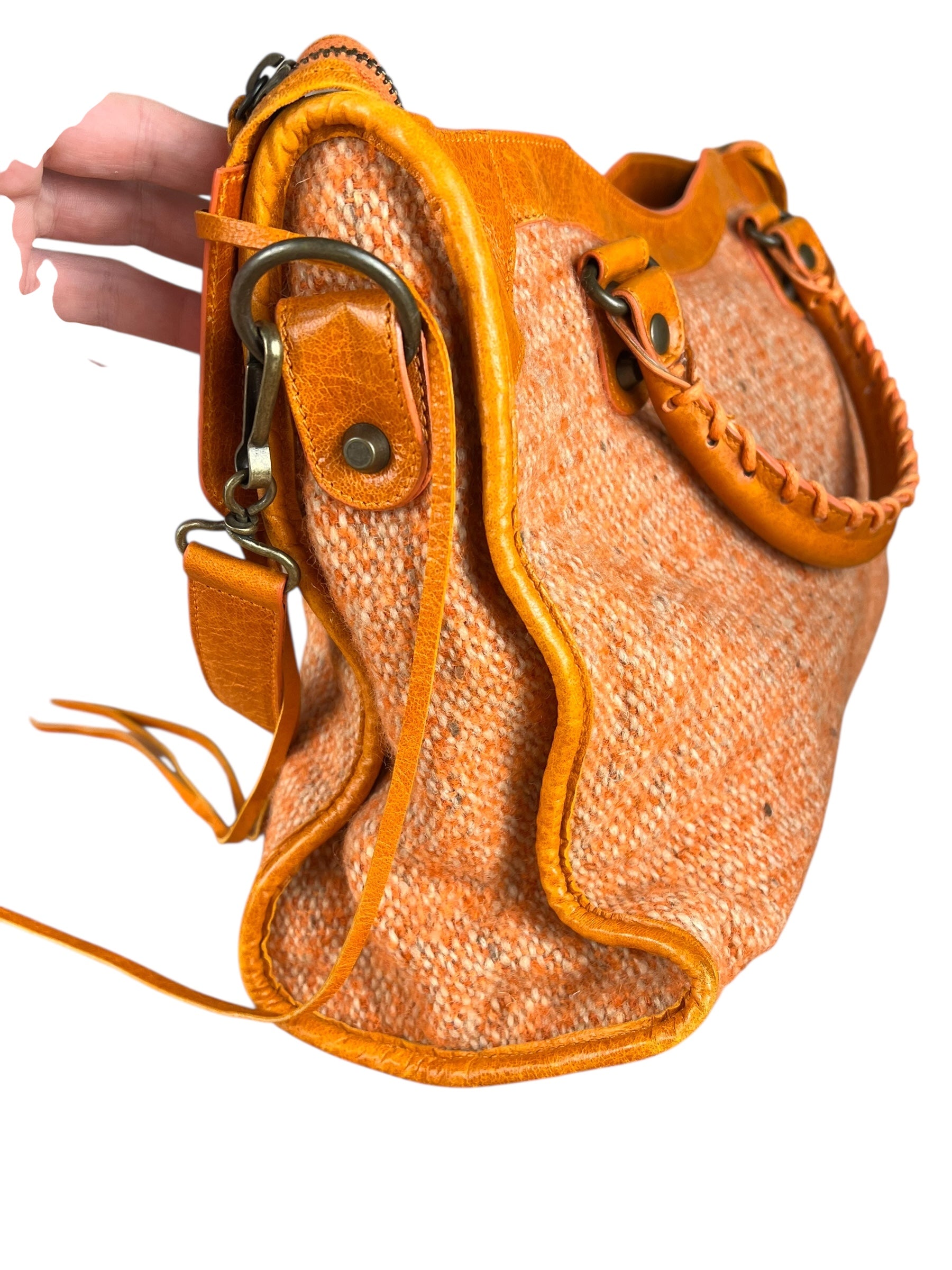Balenciaga Wool Knit Orange City Bag