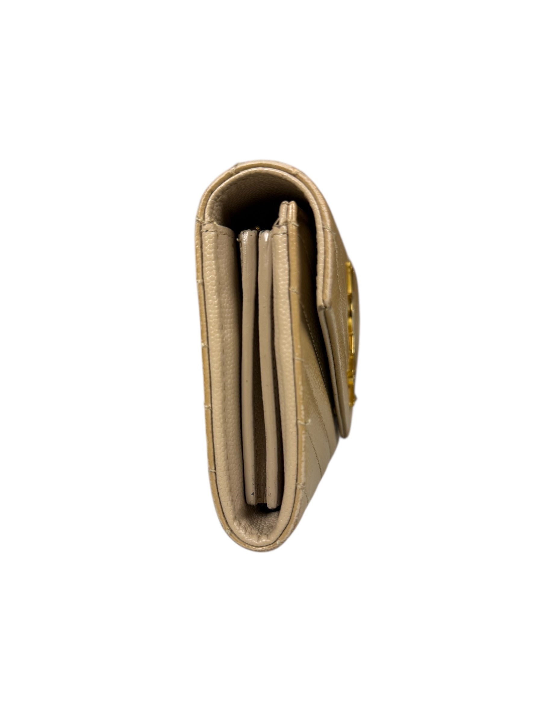 Saint Laurent Beige Grain de Poudre Chevron Long Wallet