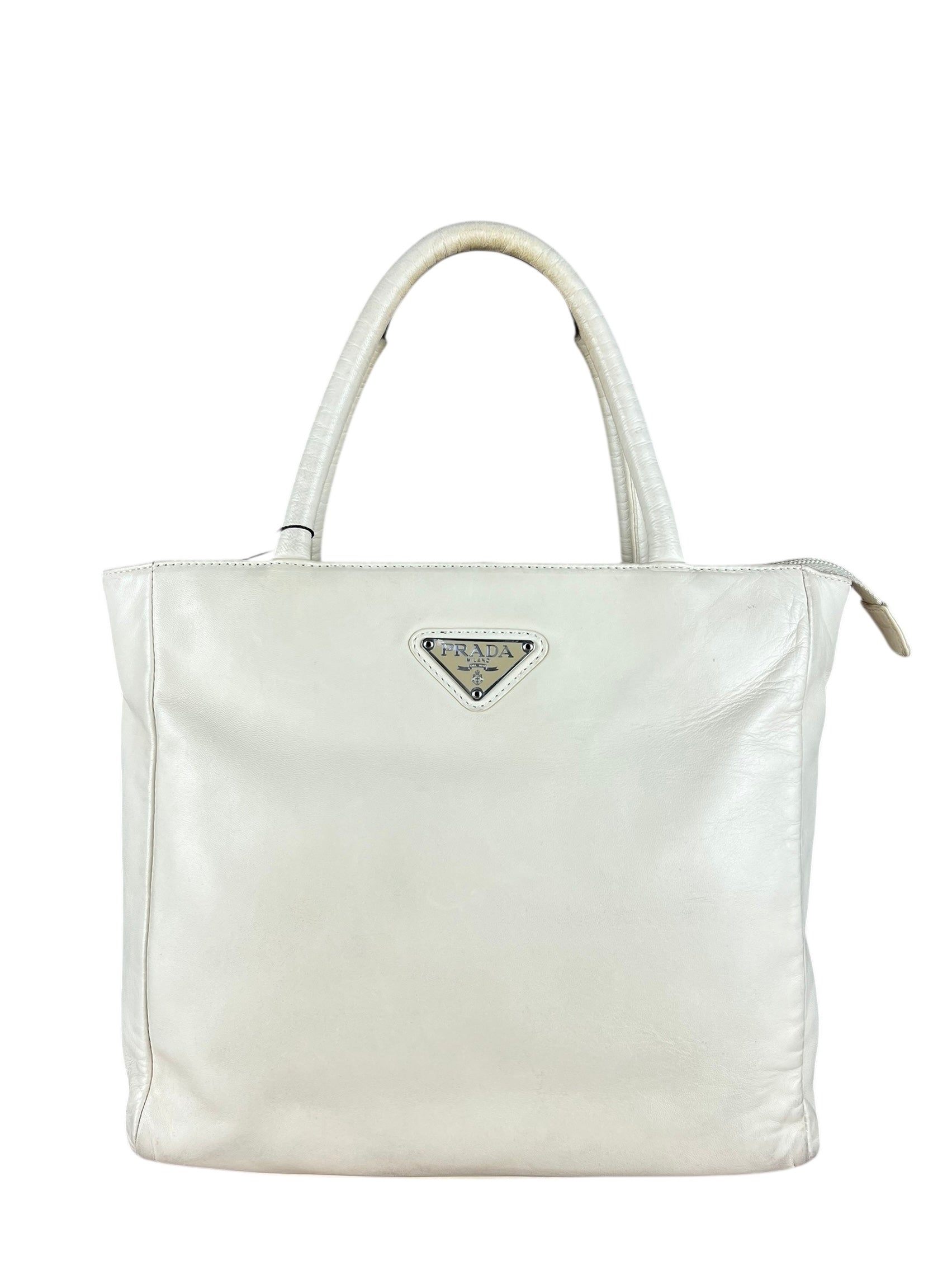 Prada Leather Tote Bag Beige/Ivory