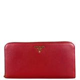 Prada Red Saffiano Leather Long Zippy Wallet