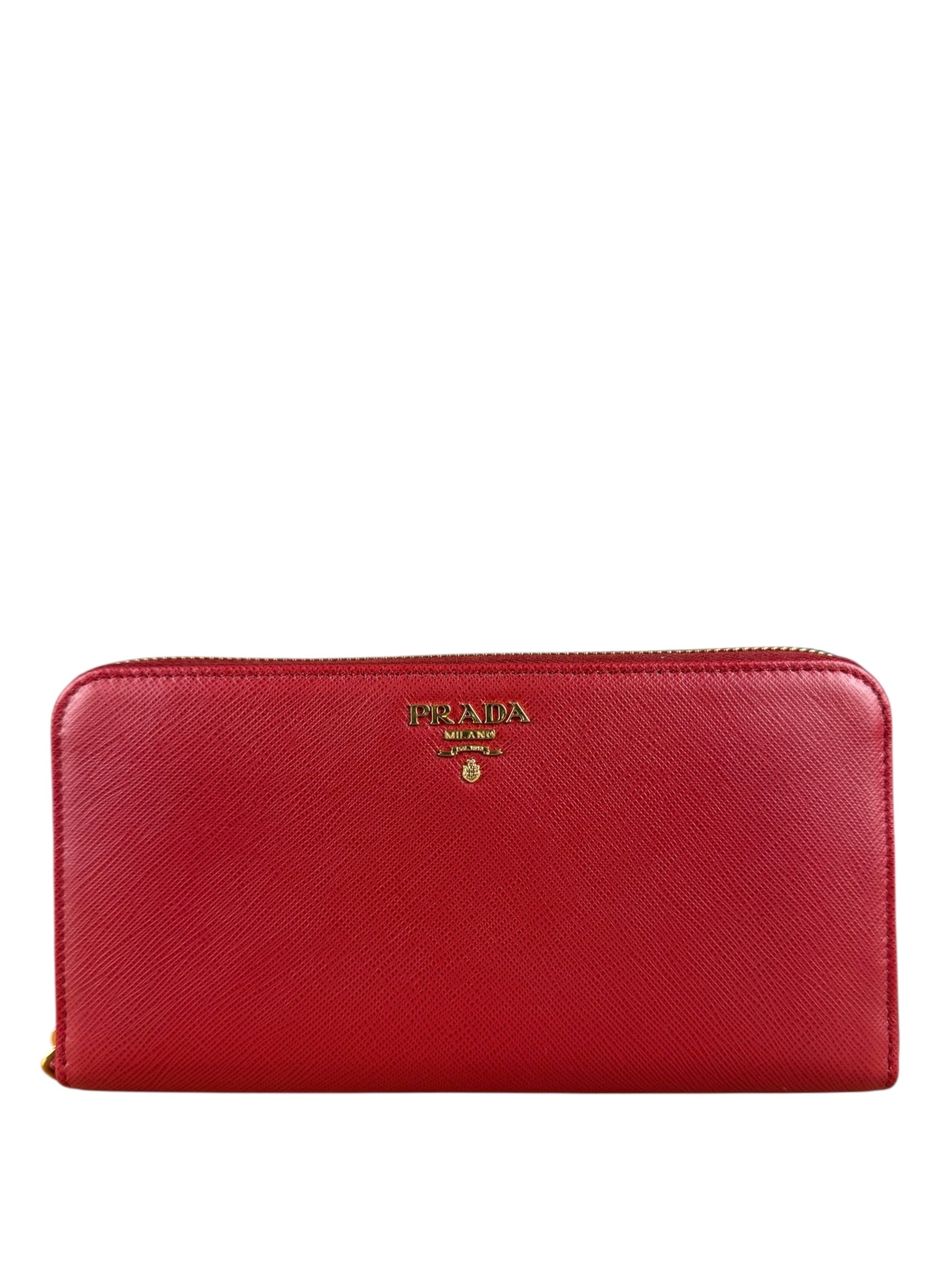 Prada Red Saffiano Leather Long Zippy Wallet