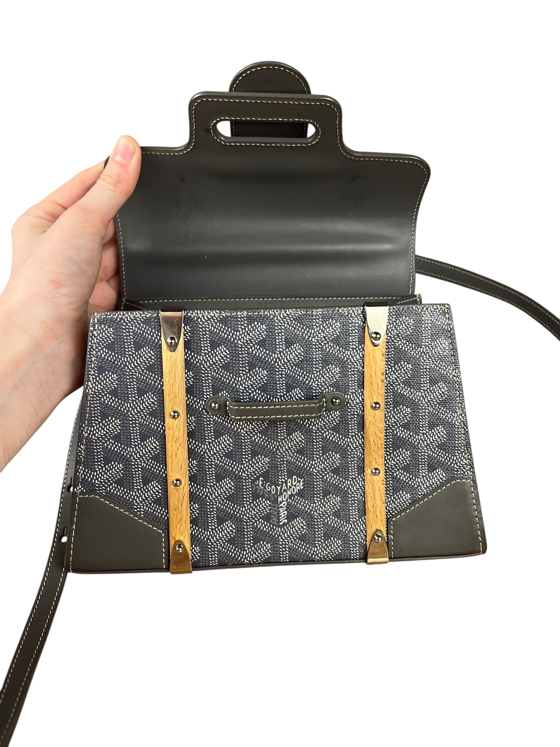 Goyard Mini Grey Goyardine Saigon Top Handle Bag