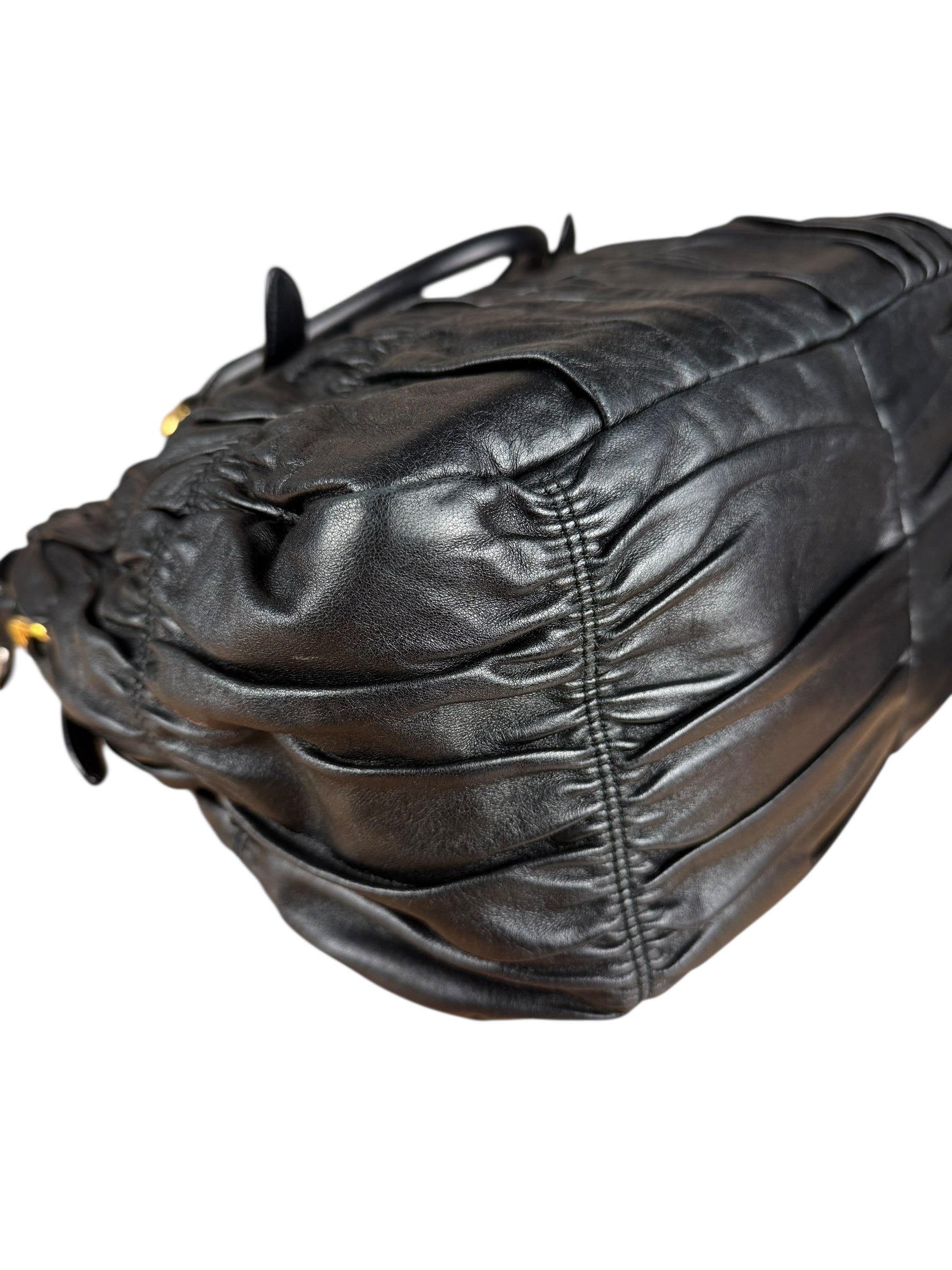 Prada Nappa Leather Ruffle Hobo Shoulder Bag