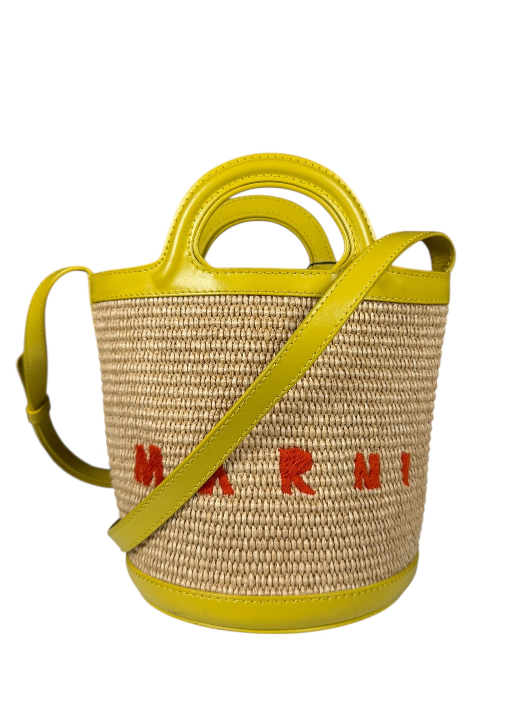 Marni Tropicalia Mini Bucket Bag Raffia with Yellow Trim