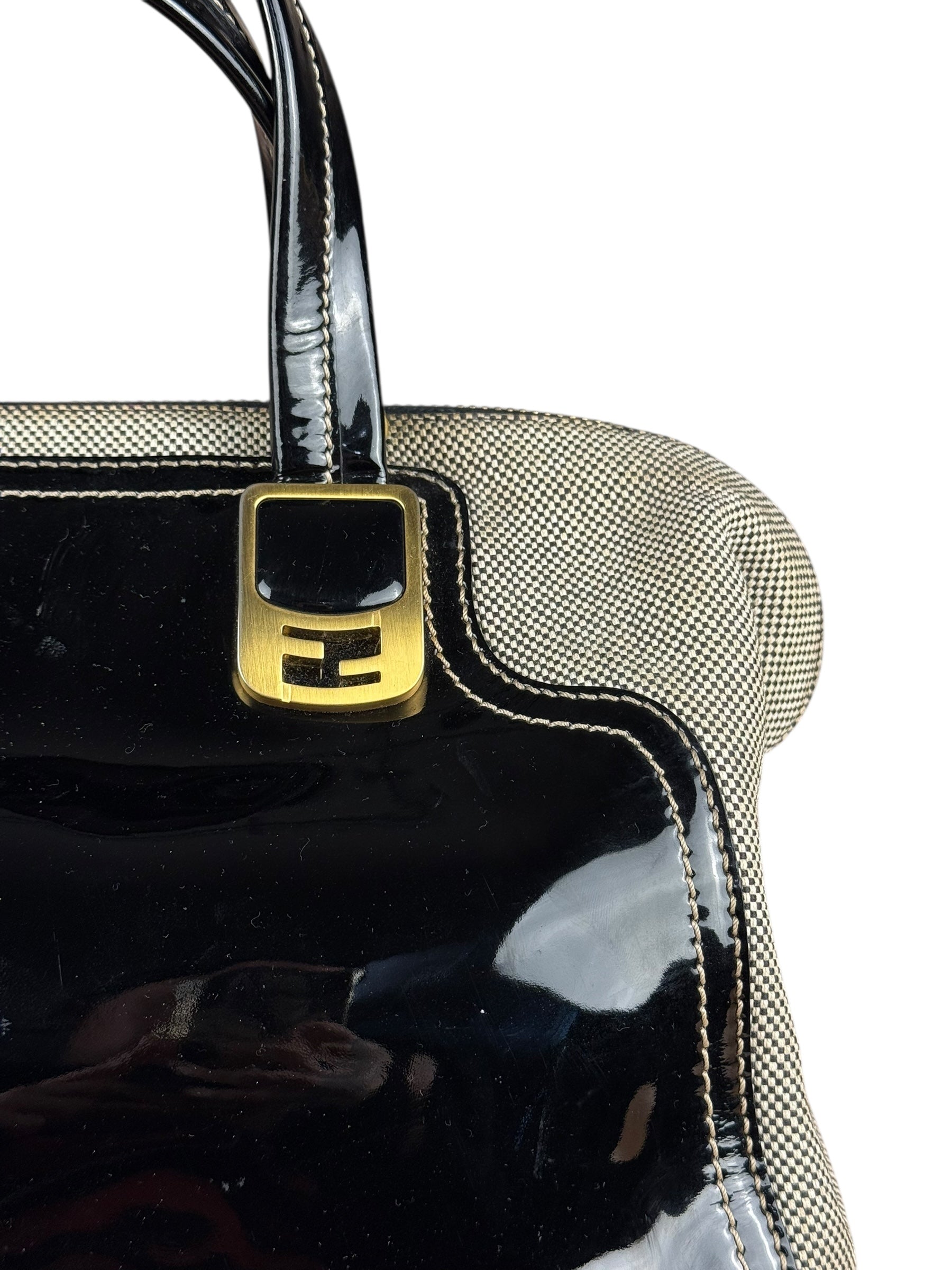 Fendi vintage Chameleon Black Patent Leather Handbag