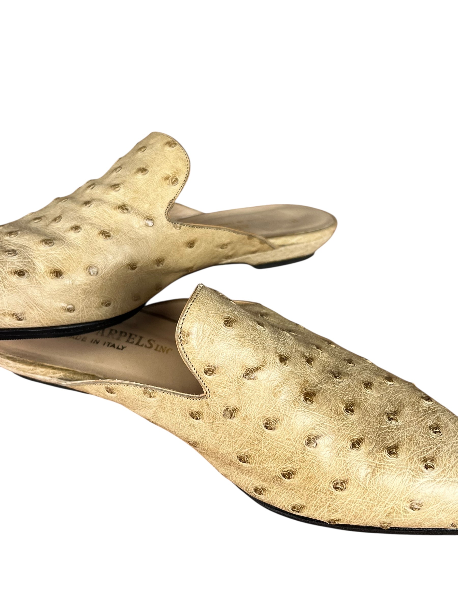 Helene Arpels Ostrich Leather Mule Tan